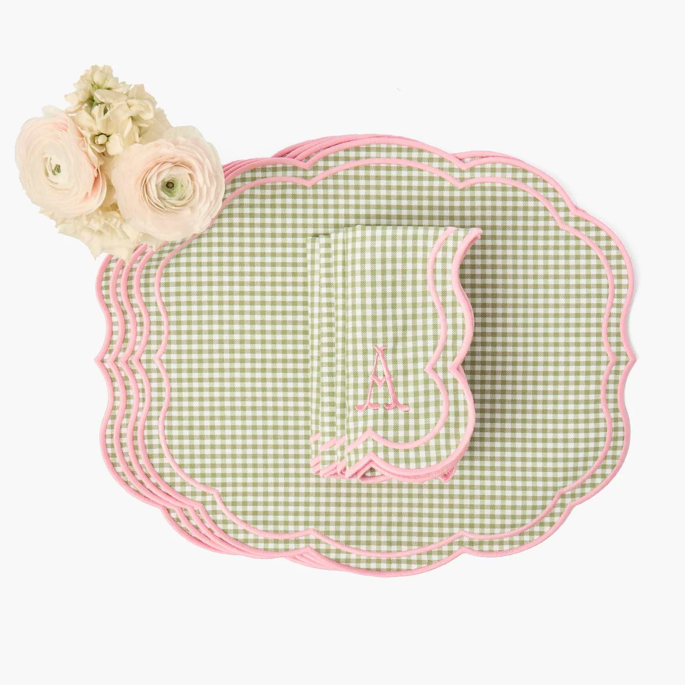 Eloise Green & Pink Gingham Placemats & Napkins (Set of 4)