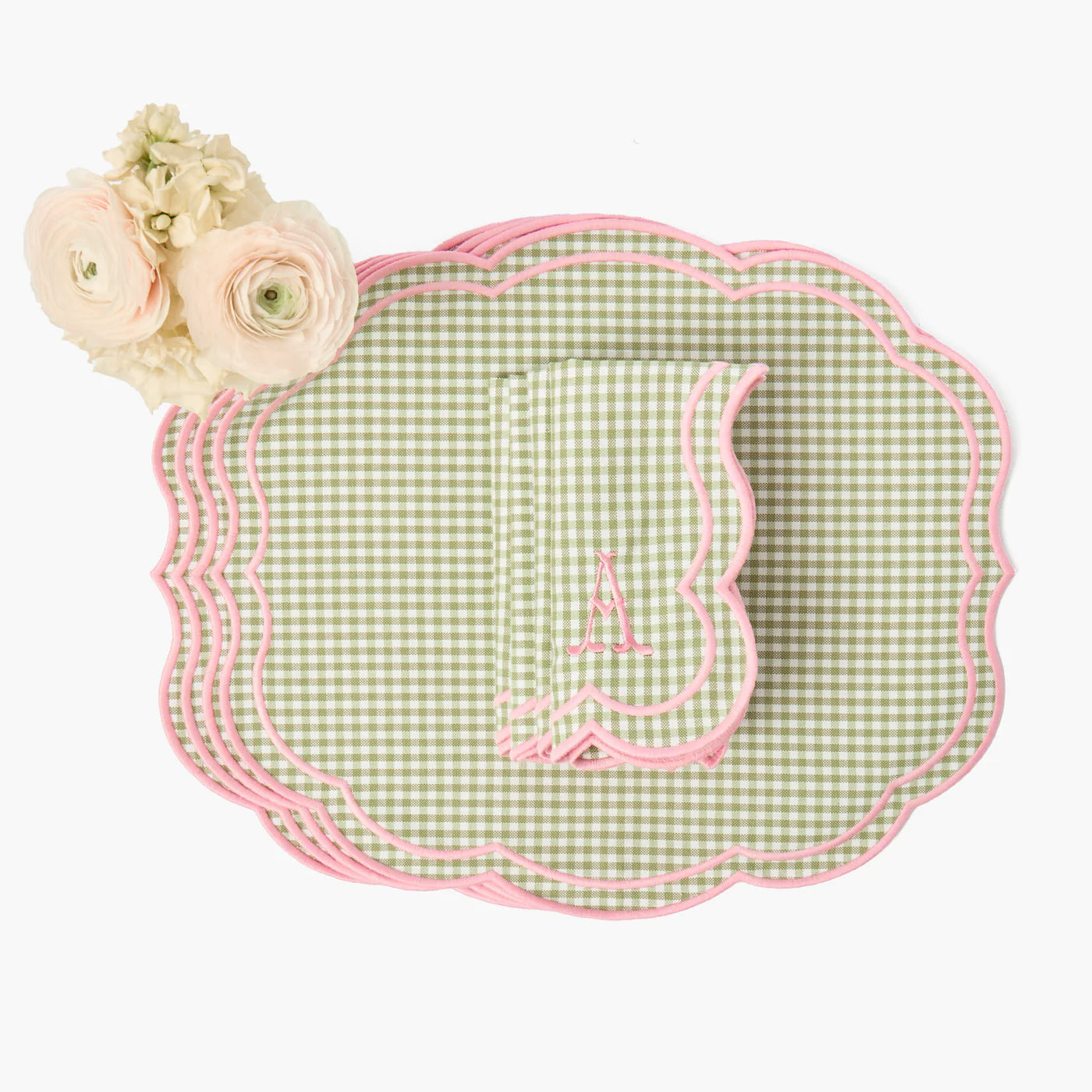 Eloise Green & Pink Gingham Placemats & Napkins (Set of 4)
