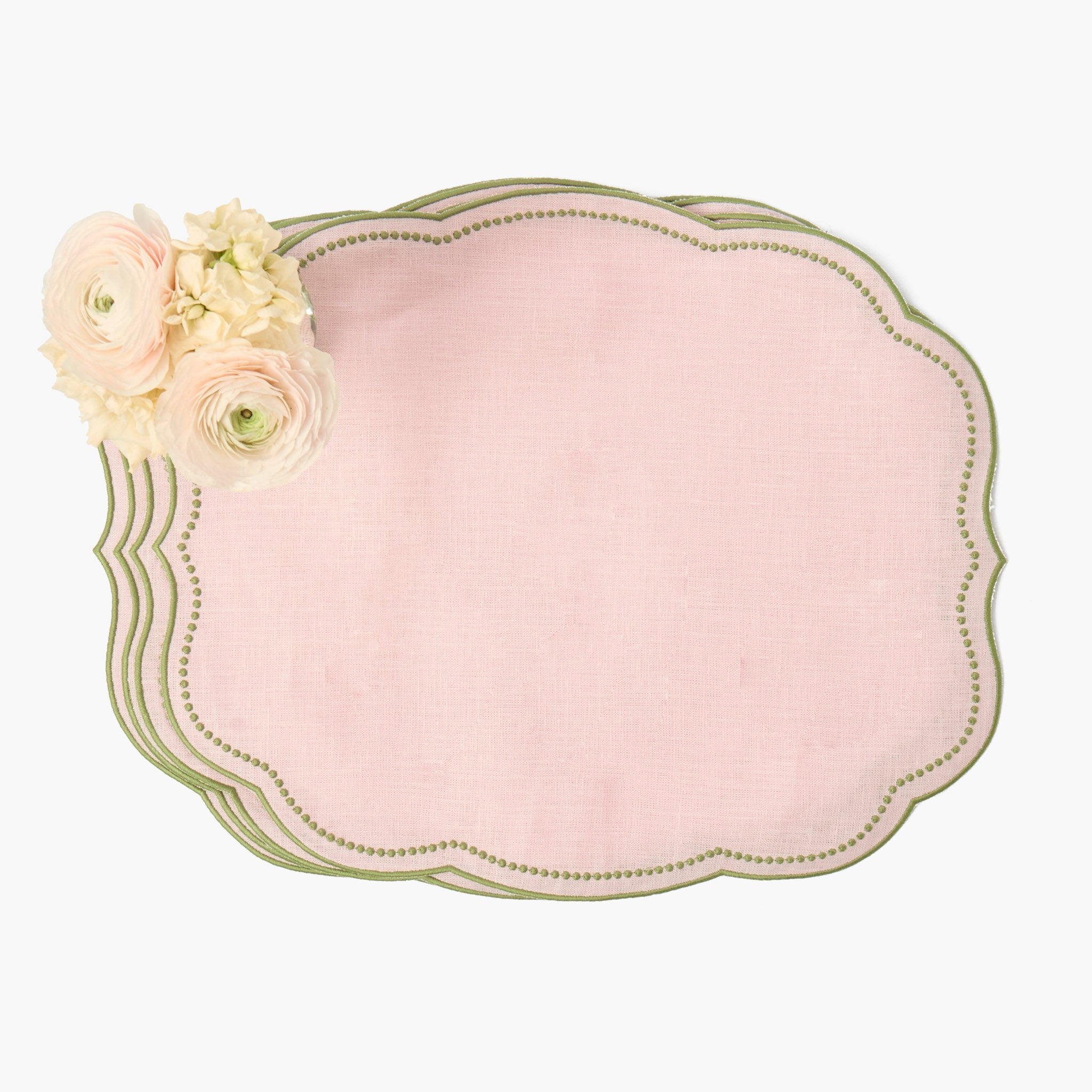 Pink & Green Eloise Linen Placemats & Bunnies in Basket Napkins (Set of 4)