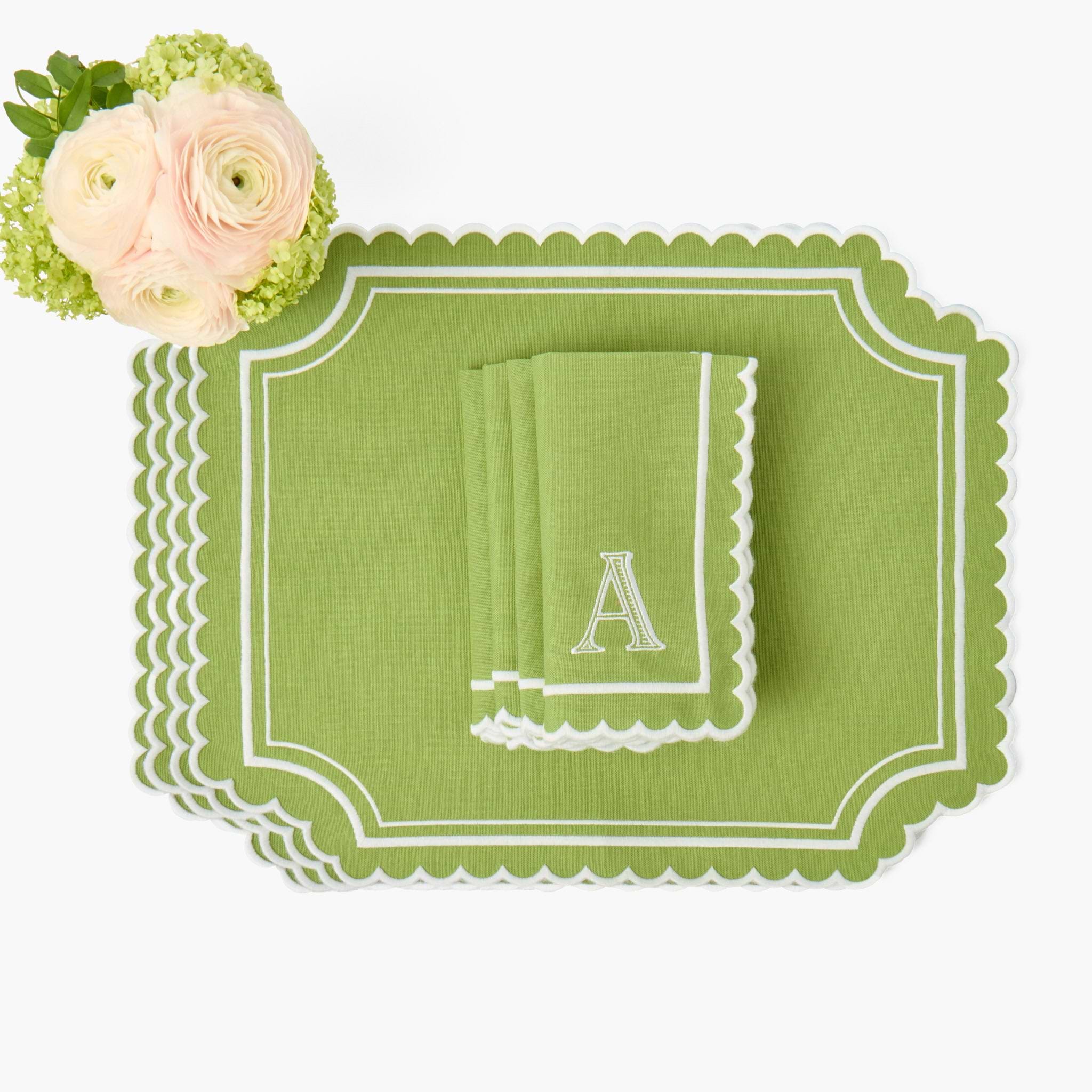 Green Louisa Placemats & Napkins (Set of 4)