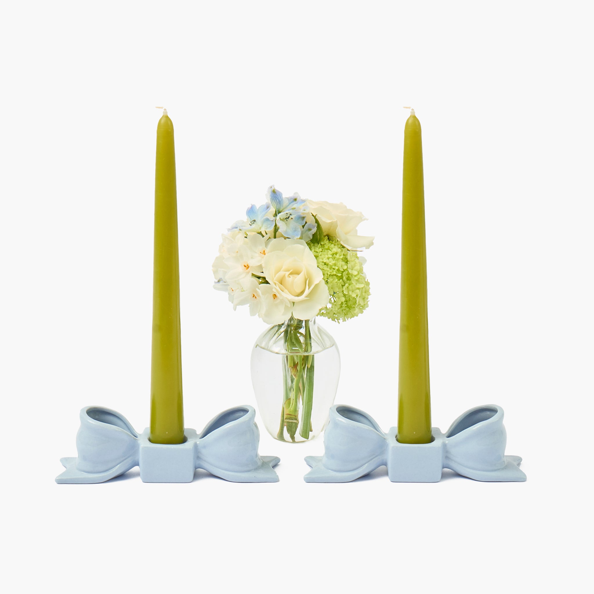 Soft Blue Ceramic Bow Candle Holder (Pair)