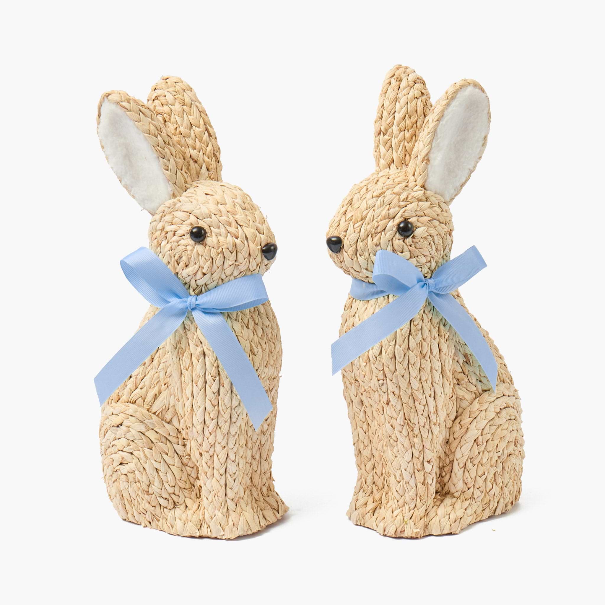 Blue Ribboned Raffia Rabbit (Pair)