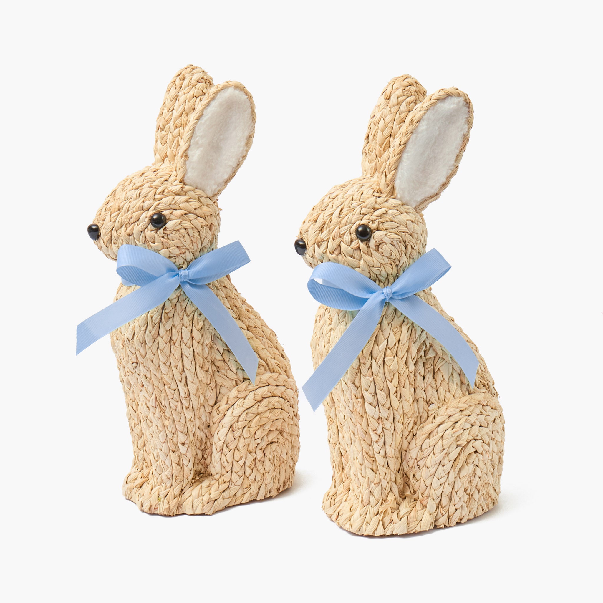 Blue Ribboned Raffia Rabbit (Pair)