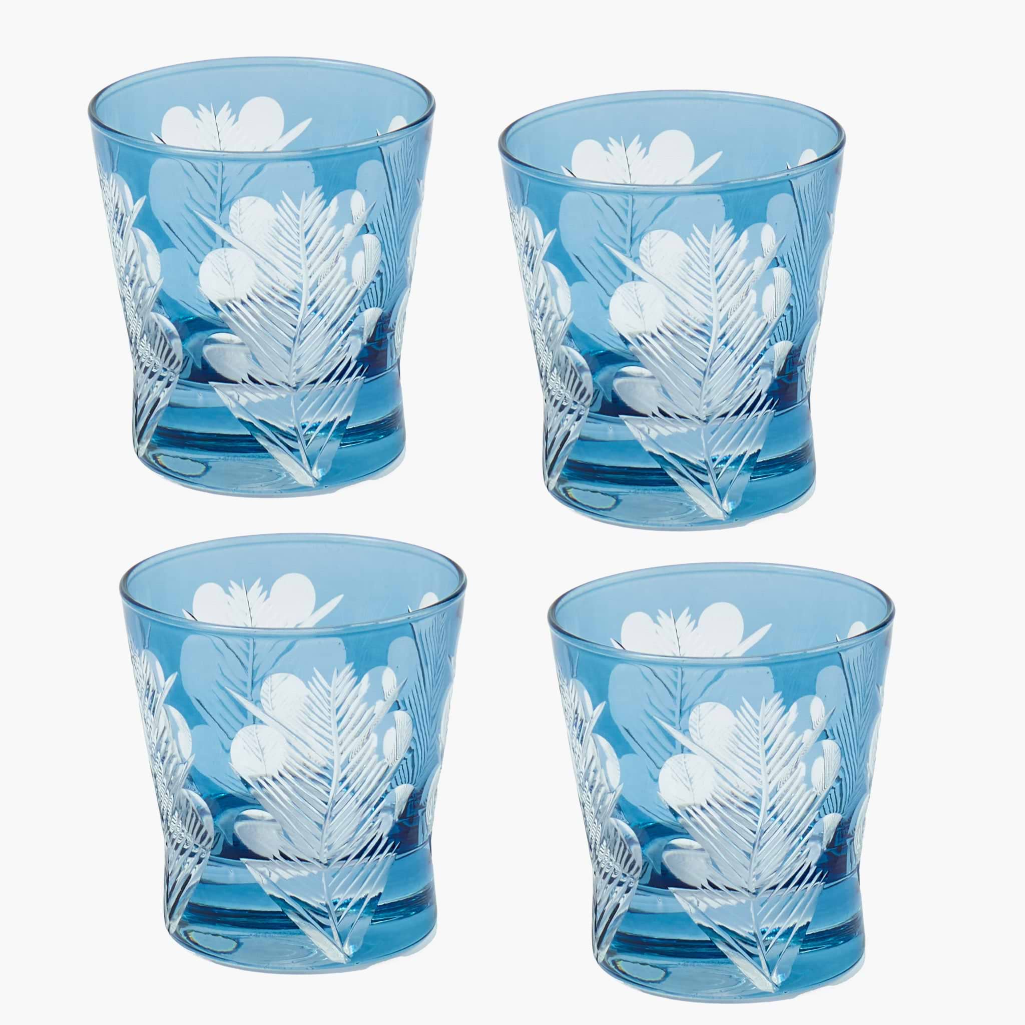 Blue Fern Engraved Glassware (Set of 8)