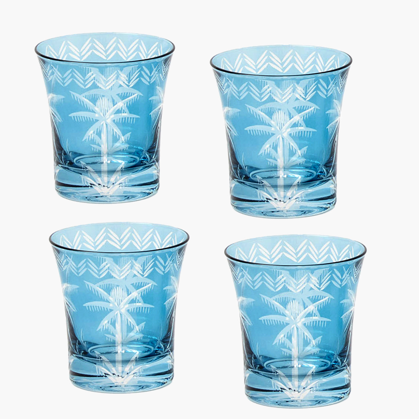 Blue Palm Water Glasses (Set of 4)