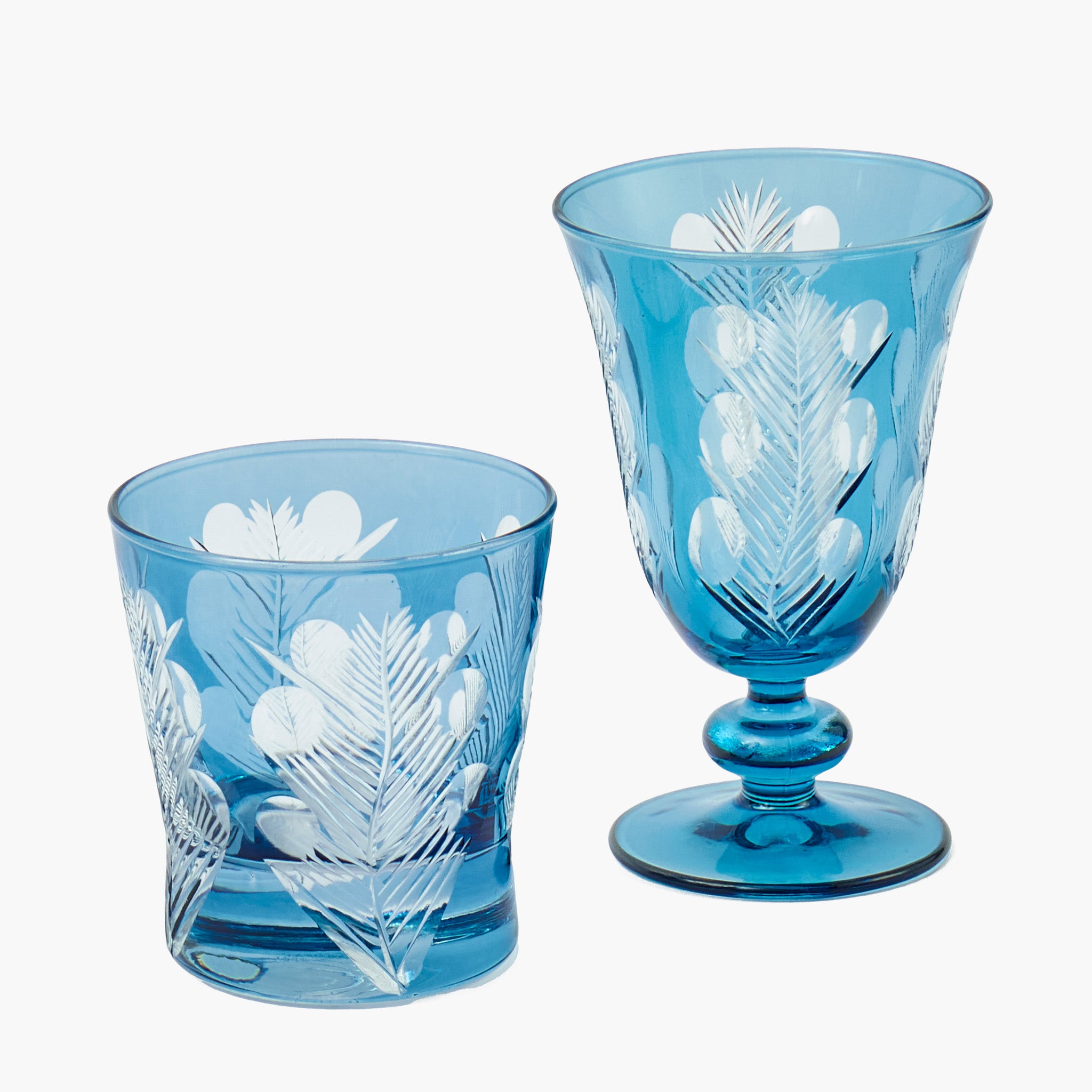 Blue Fern Engraved Glassware (Set of 8)