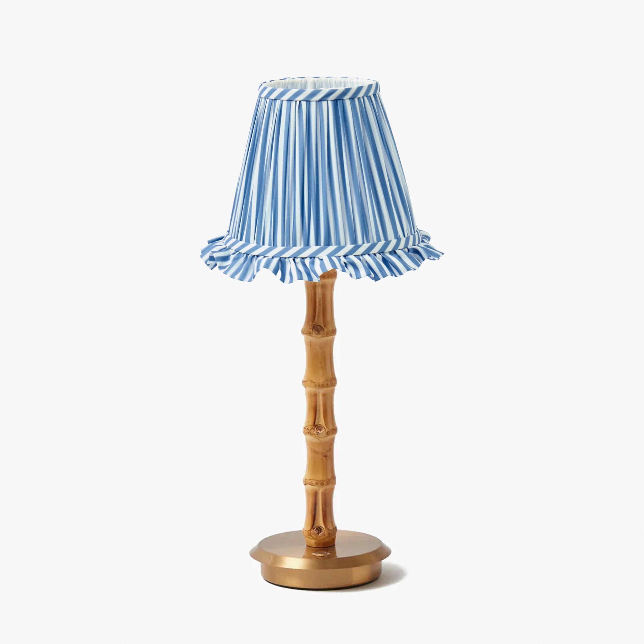 Bamboo Rechargeable Lamp with Blue Stripe Shade (18cm)