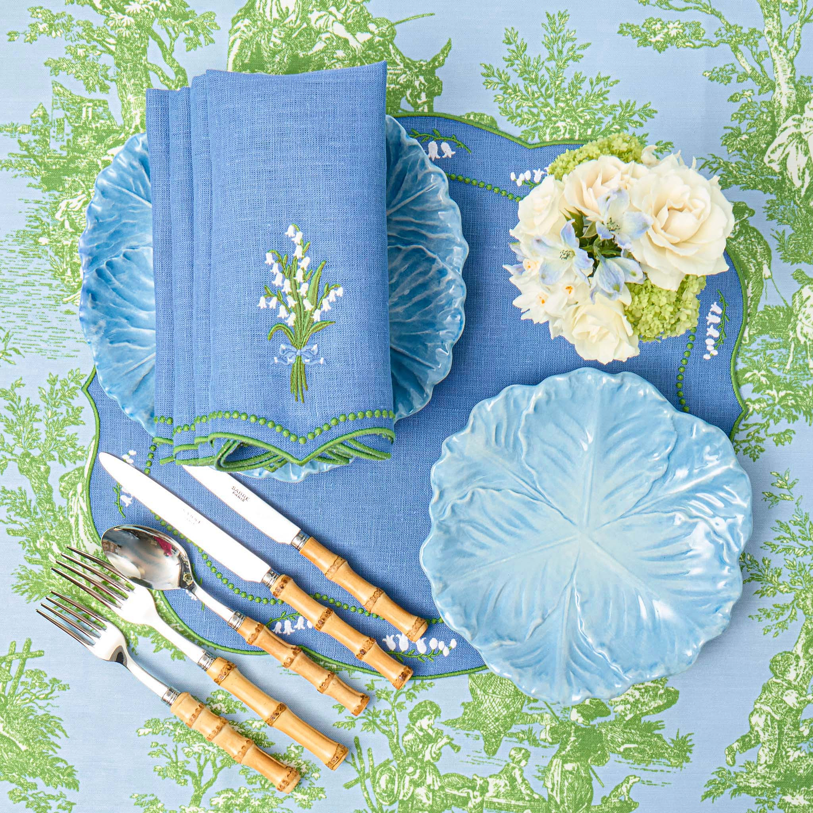 Blue Lily of the Valley Linen Placemats (Set of 4)