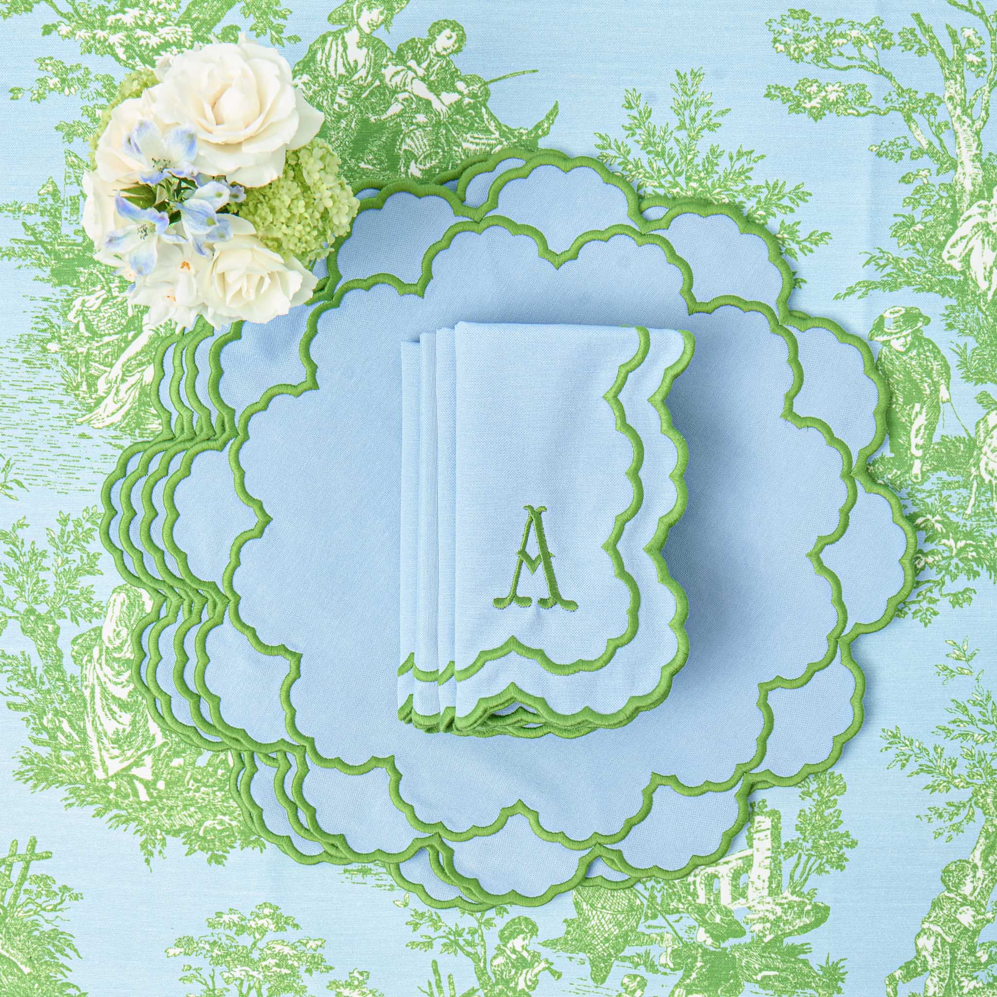 Blue & Green Lily Napkins (Set of 4)