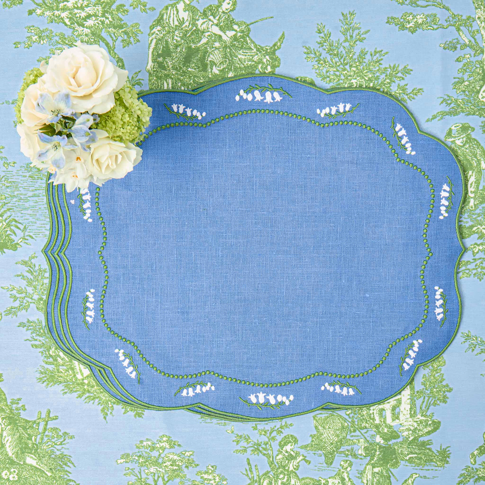 Blue Lily of the Valley Linen Placemats (Set of 4)
