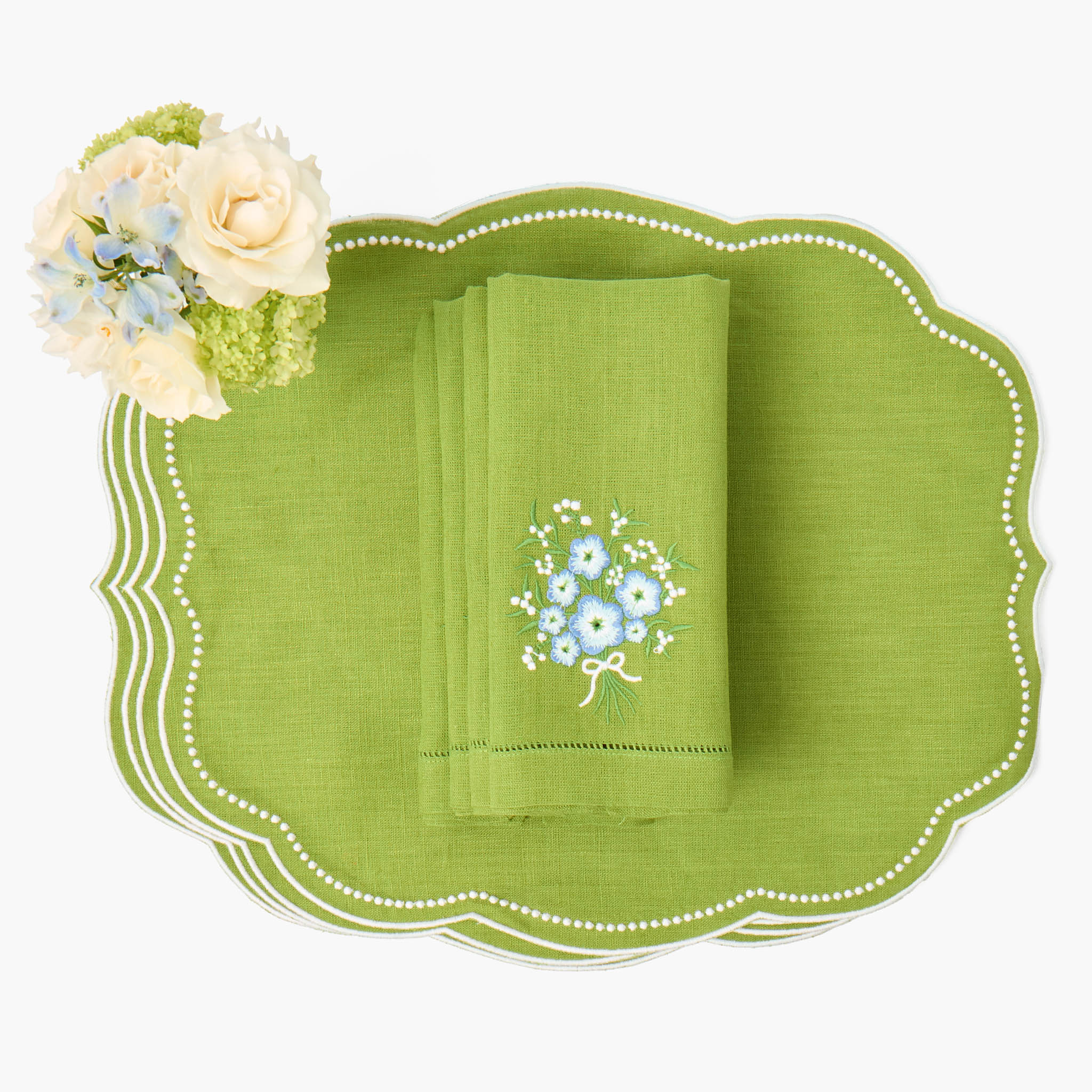 Green Eloise Linen Placemats (Set of 4)