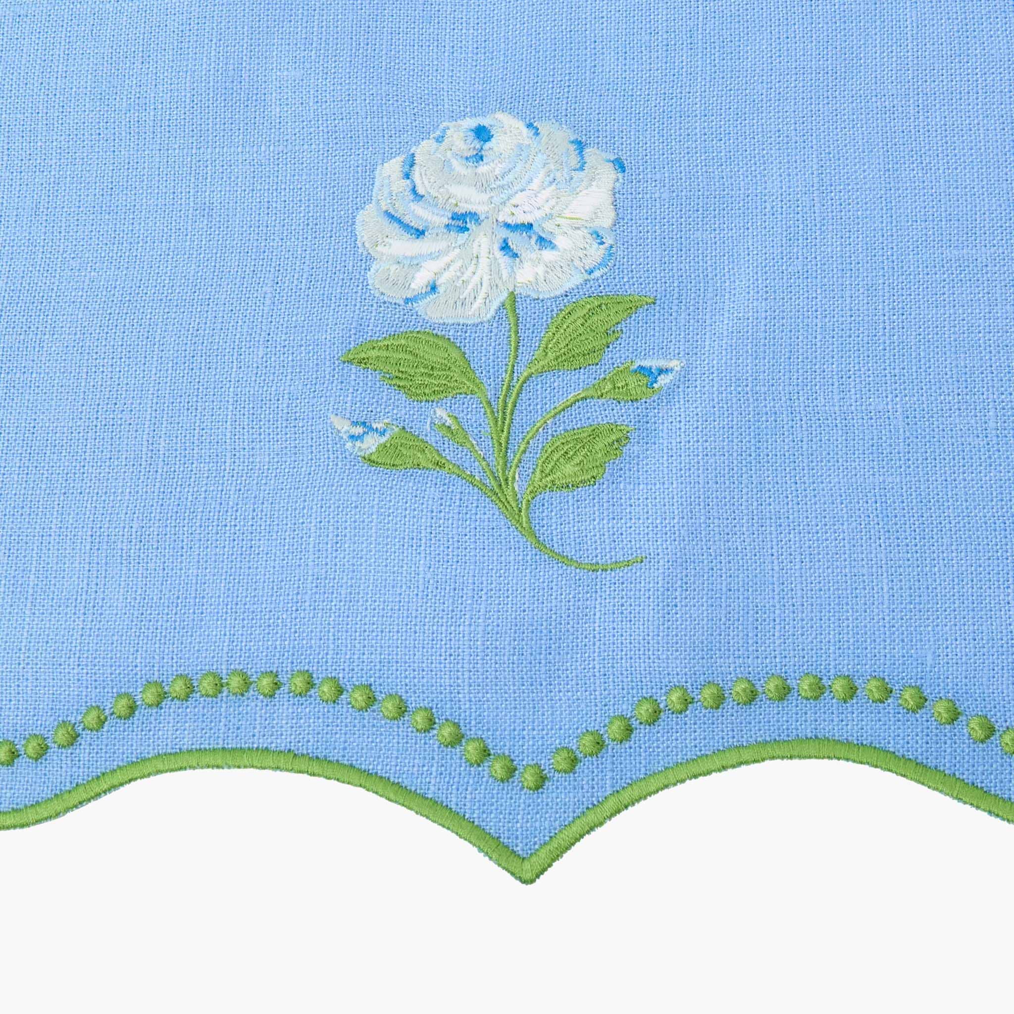 Bluebell Rose Embroidered Linen Napkins (Set of 4)