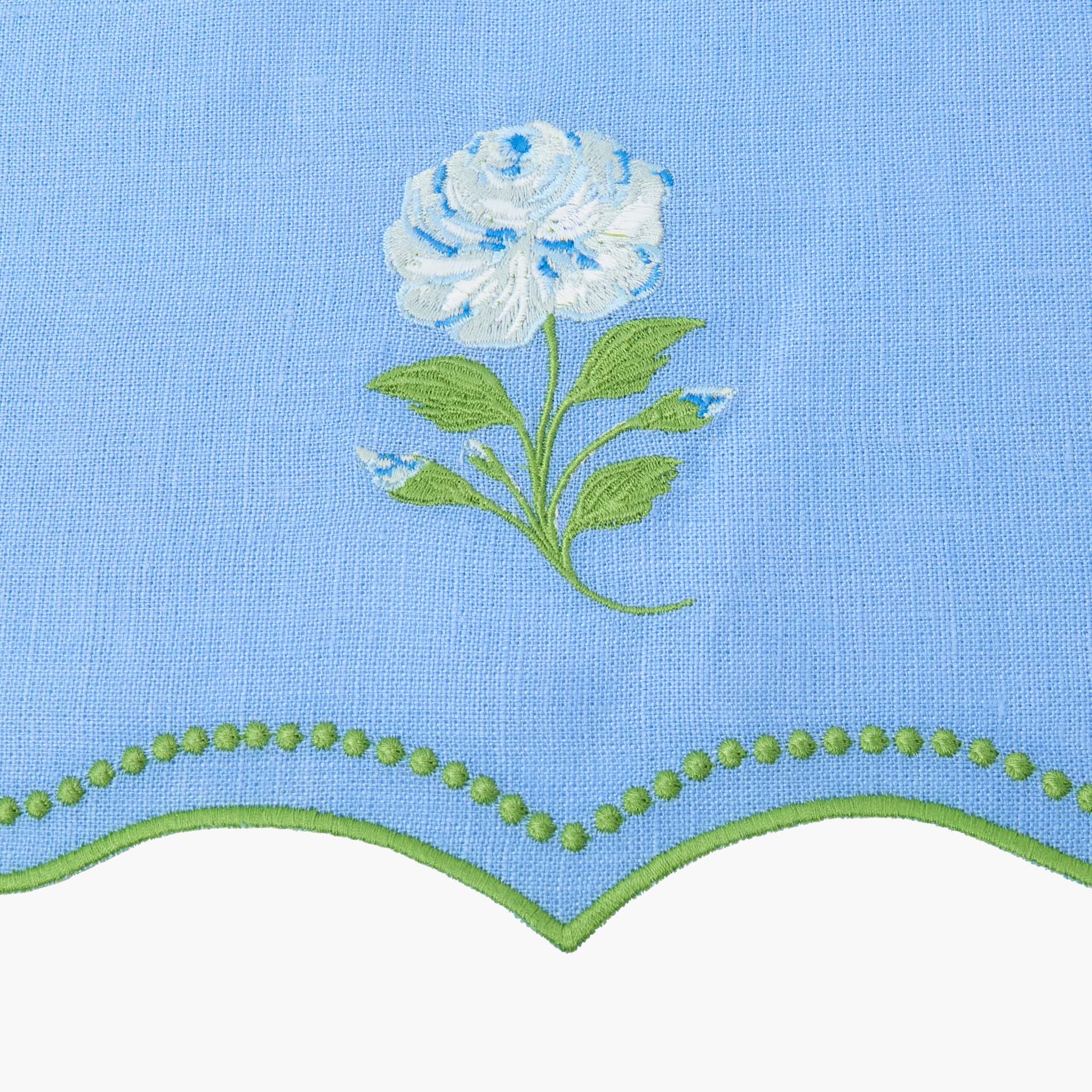 Bluebell Rose Embroidered Linen Napkins (Set of 4)