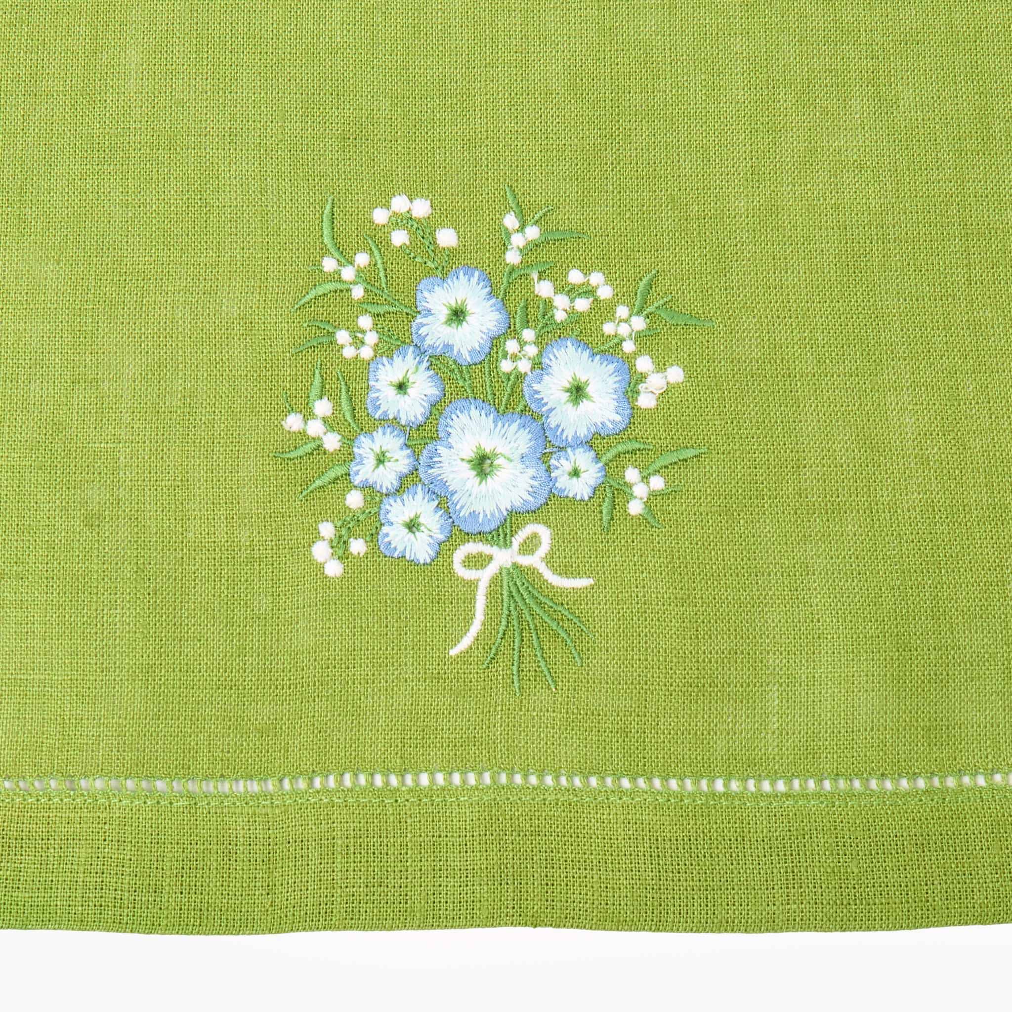 Eloise Green Linen Placemats & Floral Embroidered Napkins (Set of 4)