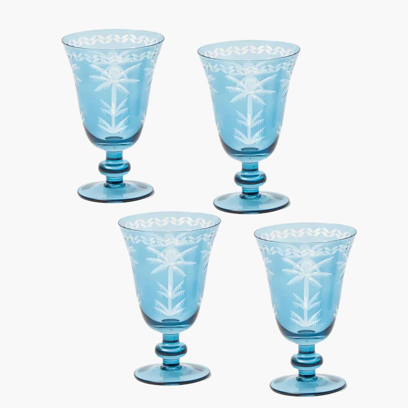 Blue Palm Wine Glasses (Set of 4)