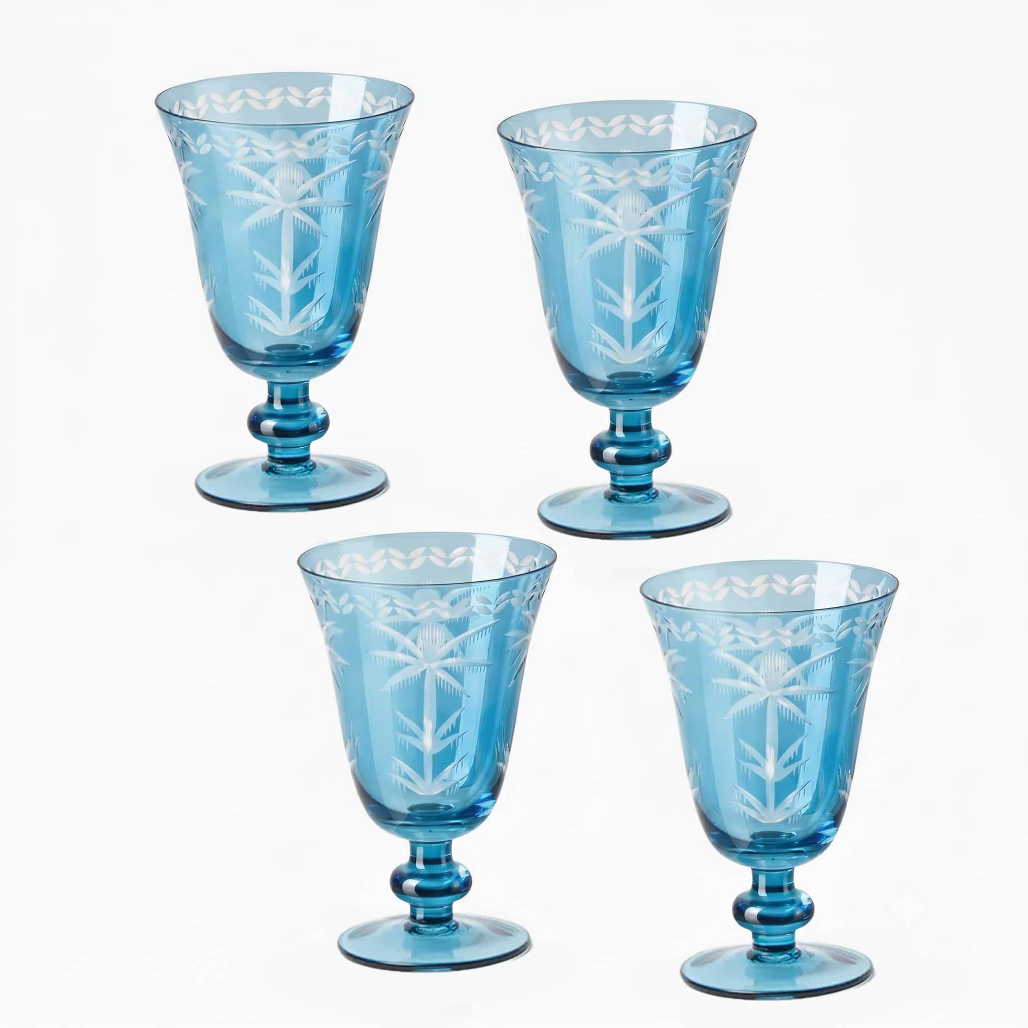 Blue Palm Wine Glasses (Set of 4)