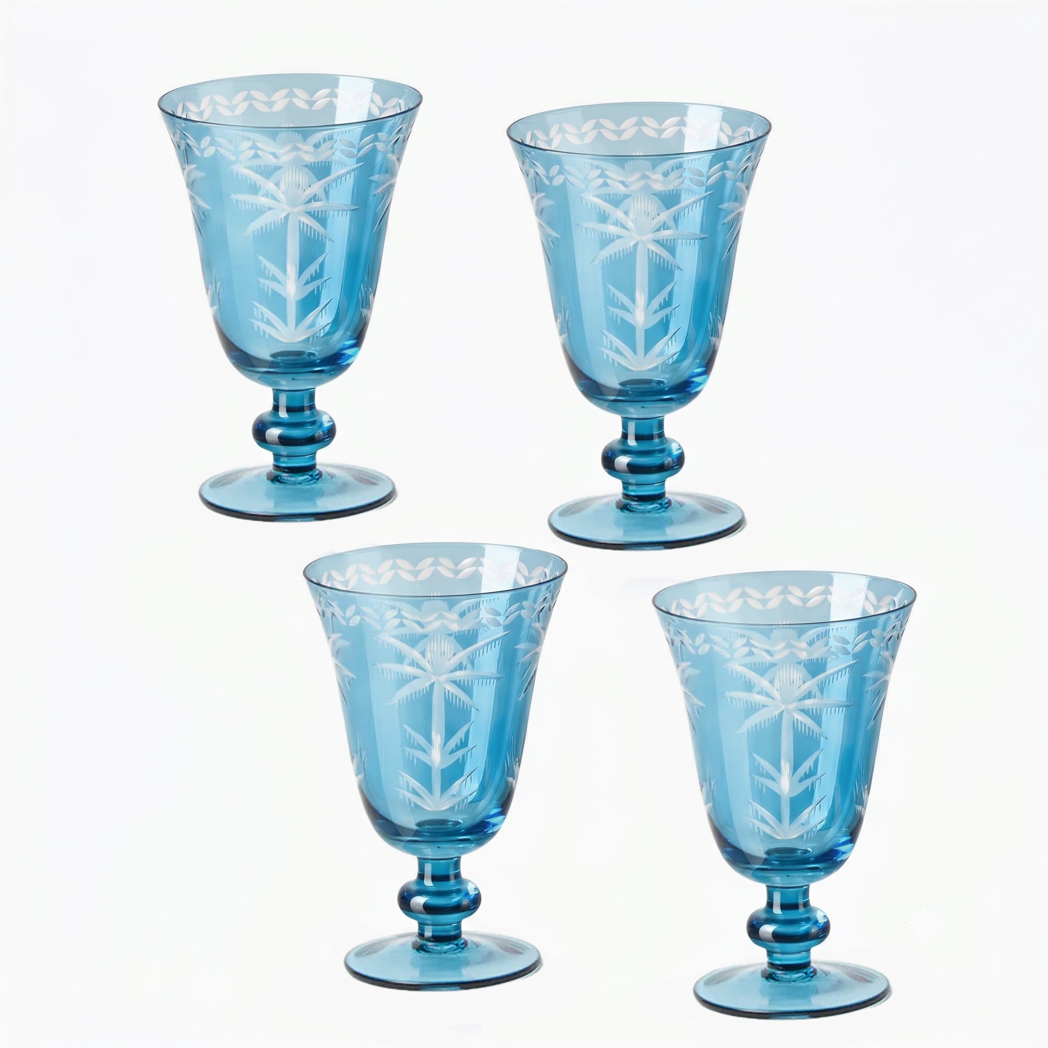 Blue Palm Wine Glasses (Set of 4)
