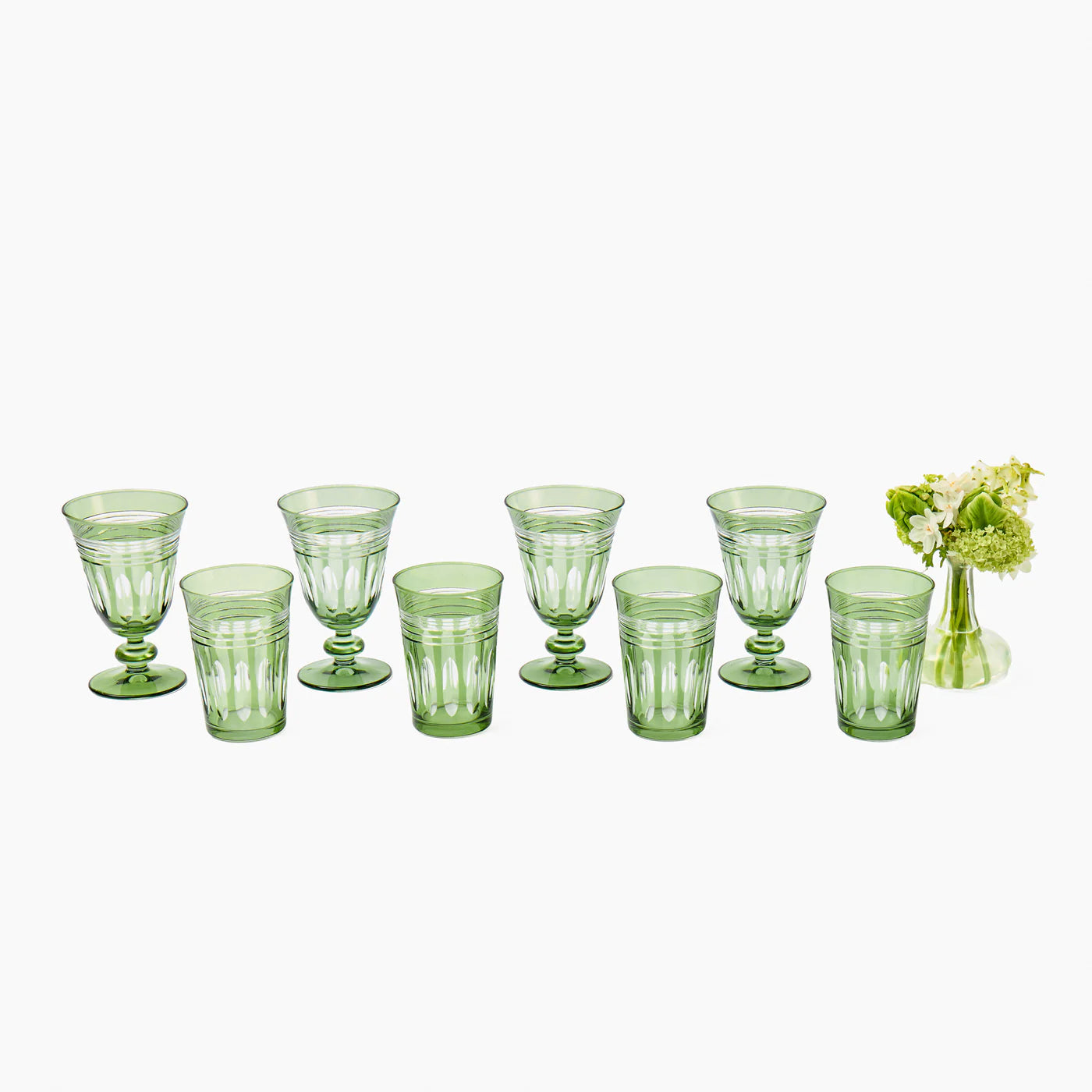 Green Sylvie Engraved Glassware (Set of 8)