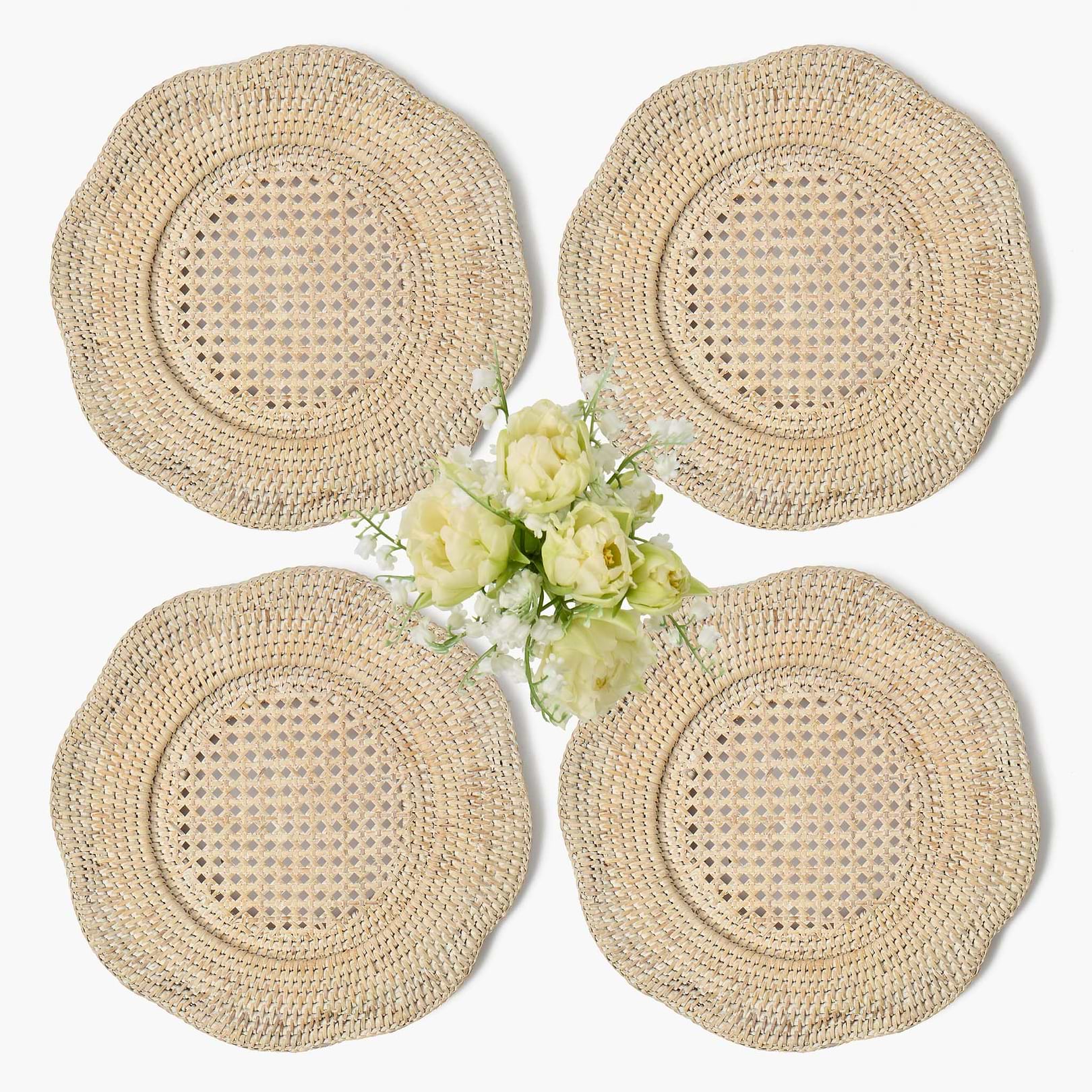 Natural Scalloped Rattan Charger Plates (Set of 4)