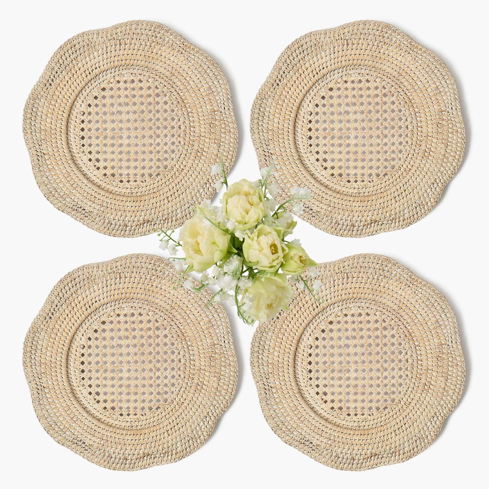 Natural Scalloped Rattan Charger Plates (Set of 4)