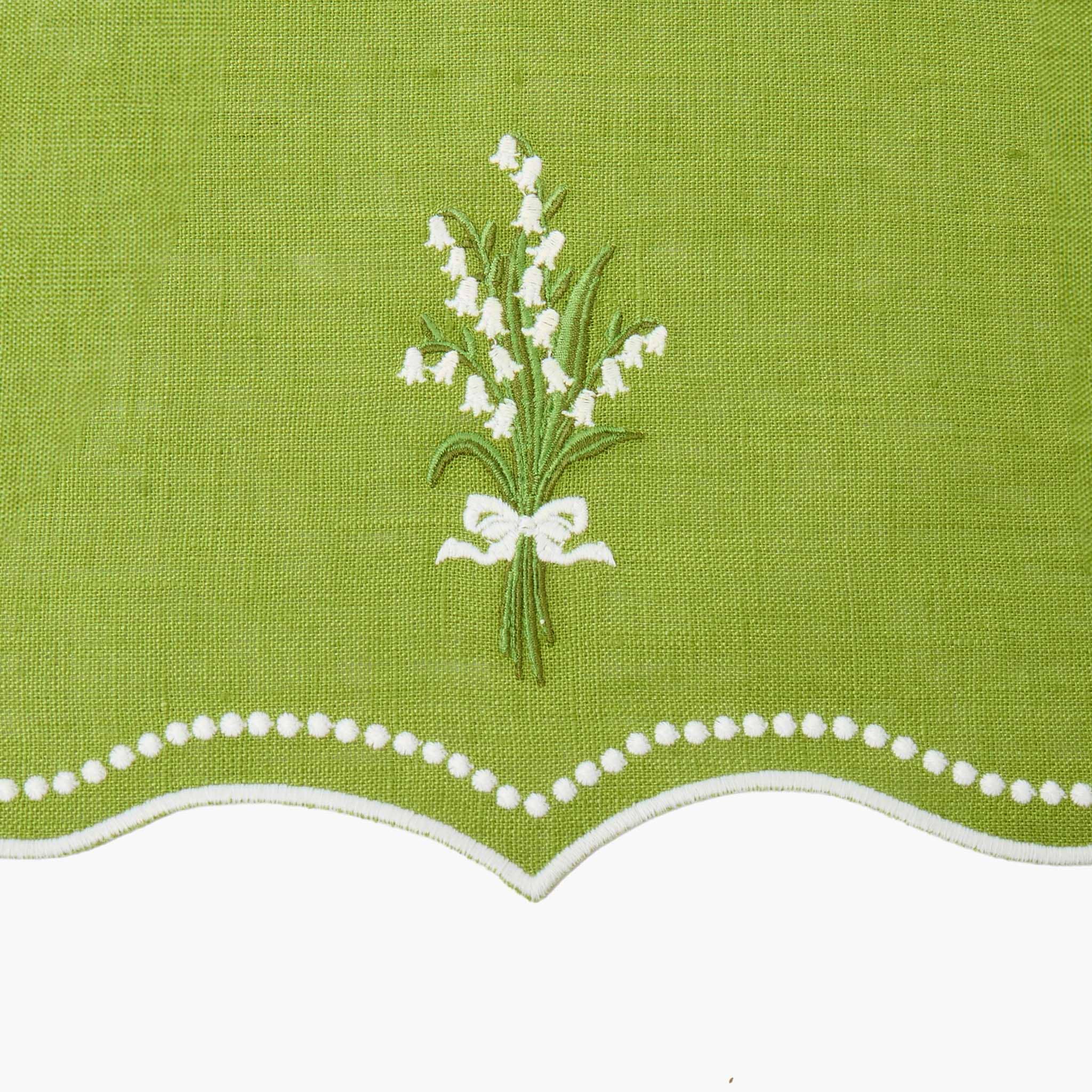 Lily of the Valley Eloise Green Linen Placemats & Napkins (Set of 4)