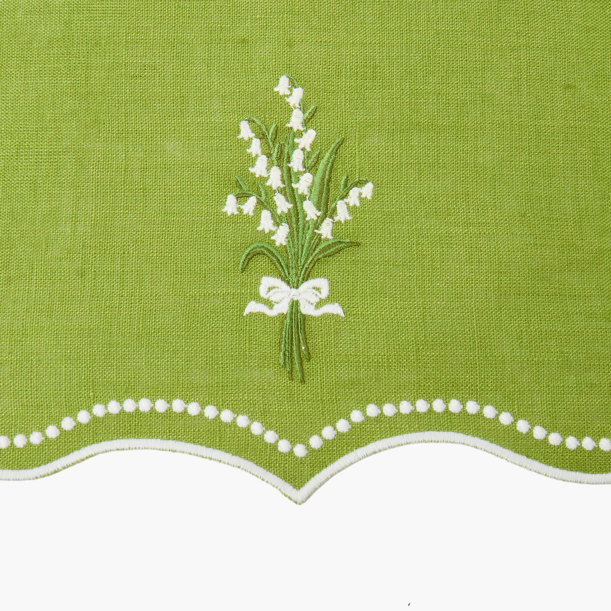 Lily of the Valley Eloise Green Linen Placemats & Napkins (Set of 4)