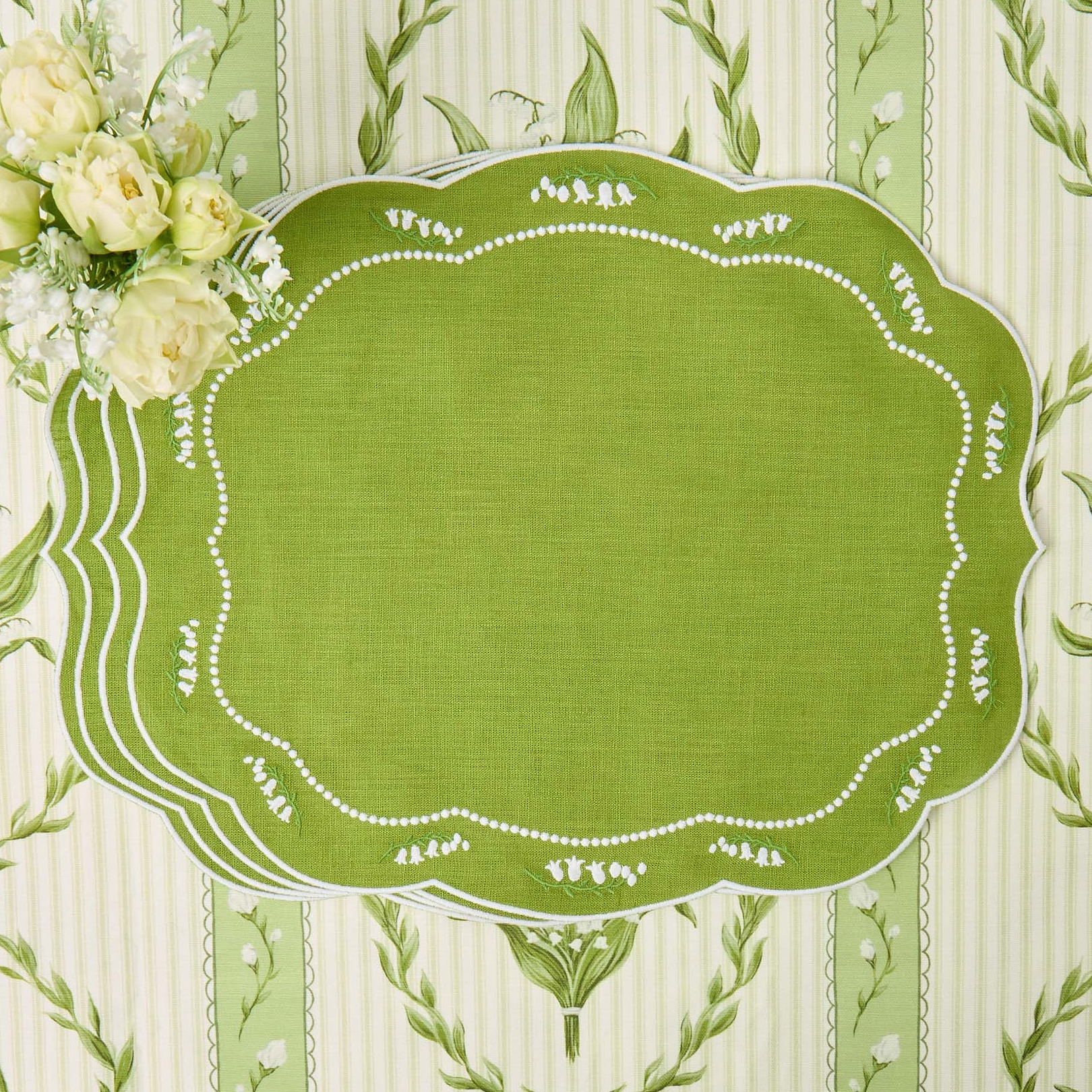 Green Lily of the Valley Eloise Linen Placemats (Set of 4)