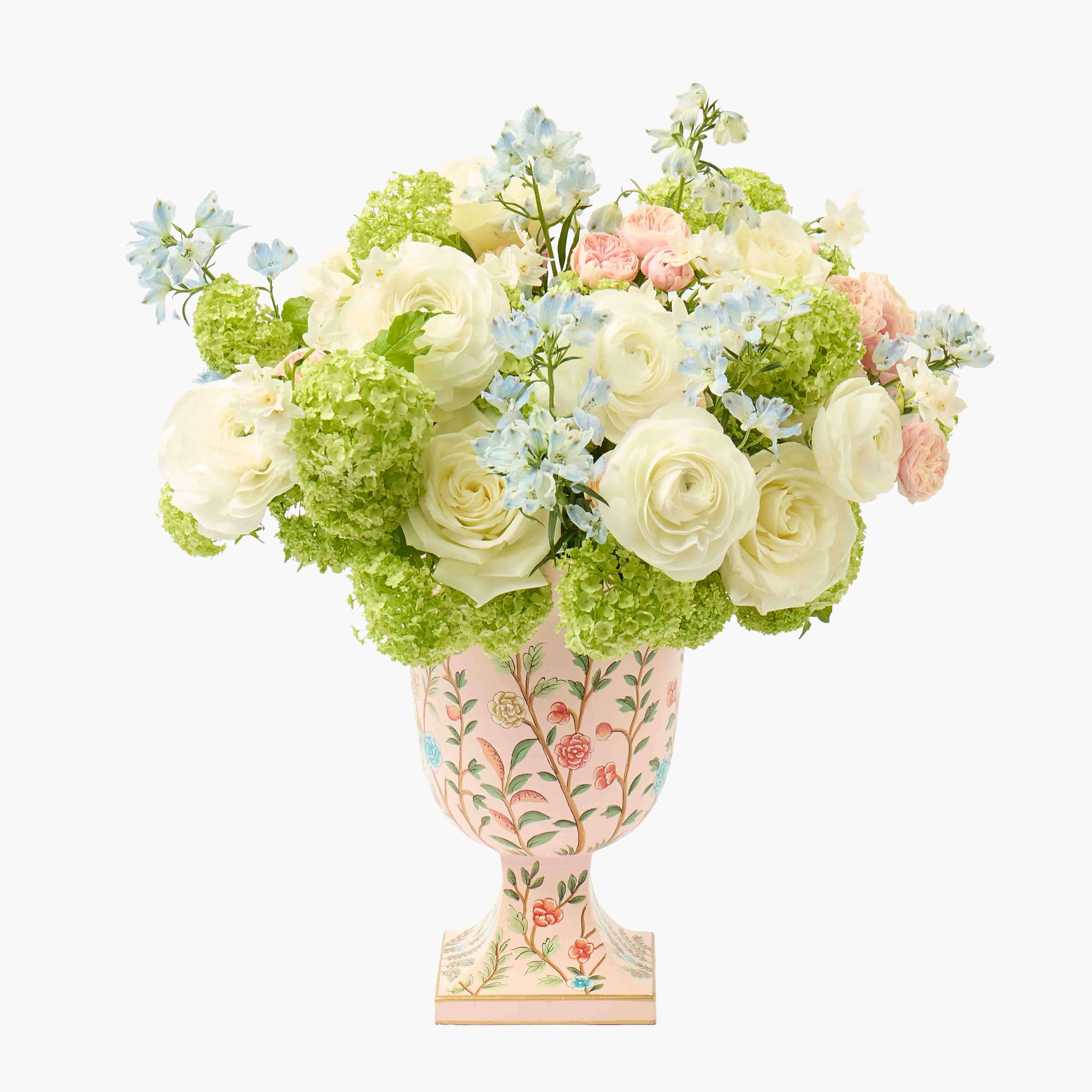 Pink Chinoiserie Tole Urn & Pedestal