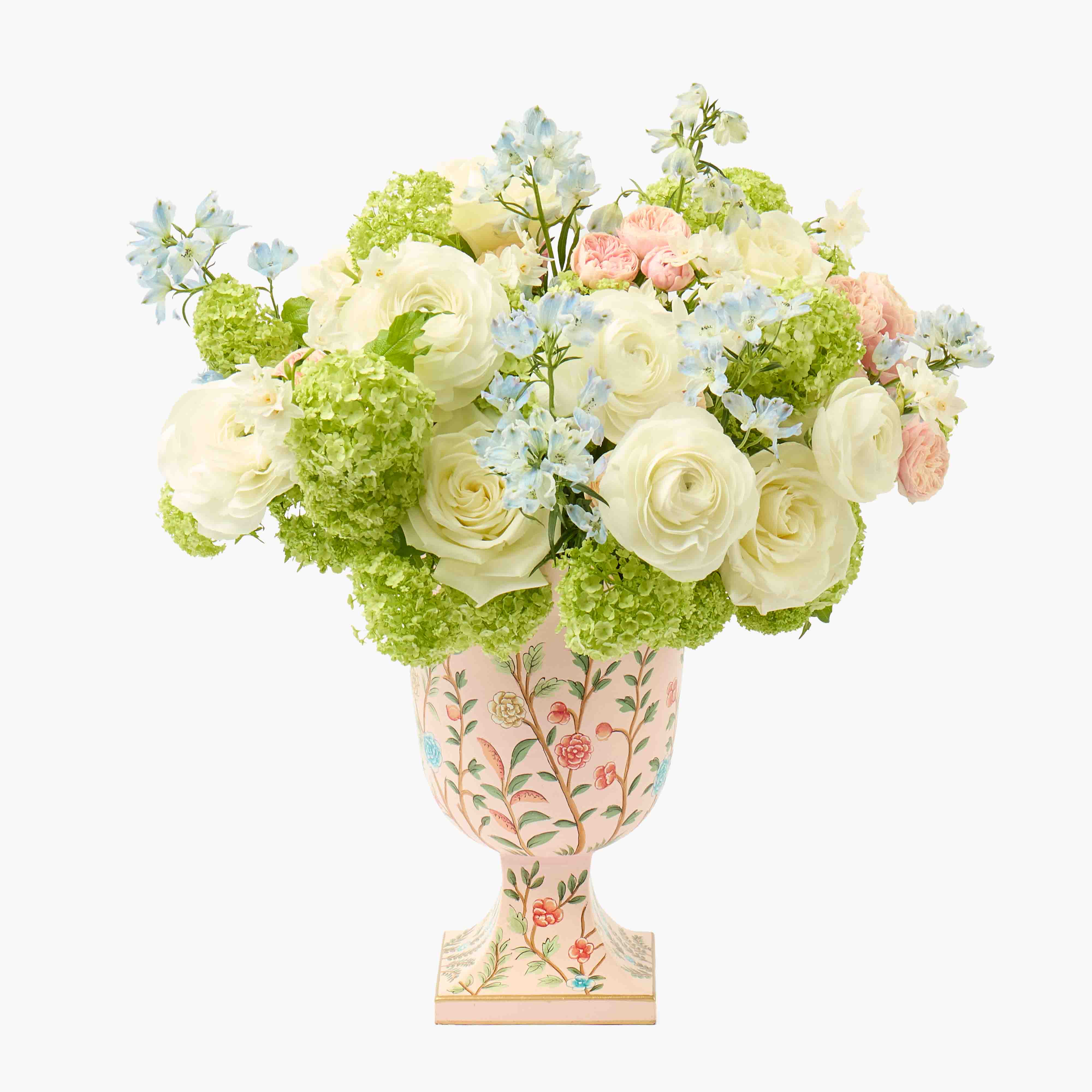 Pink Chinoiserie Tole Urn & Pedestal