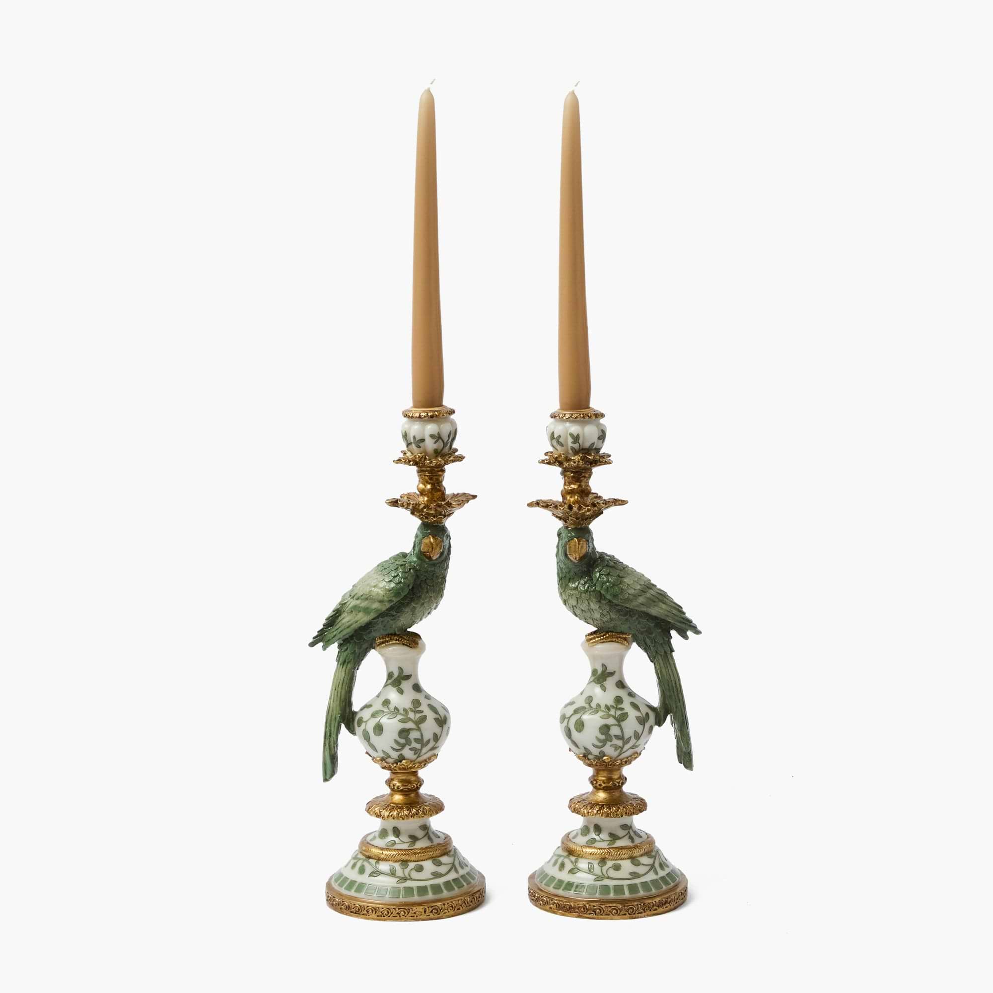 Olive Parrot Candle Holders (Pair)