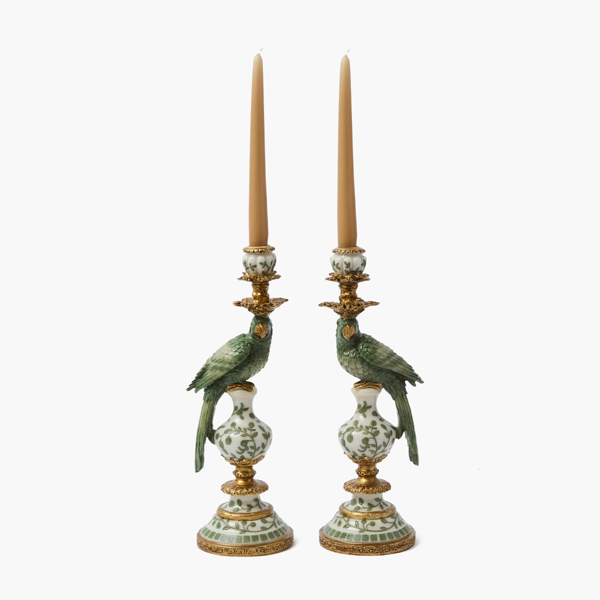 Olive Parrot Candle Holders (Pair)