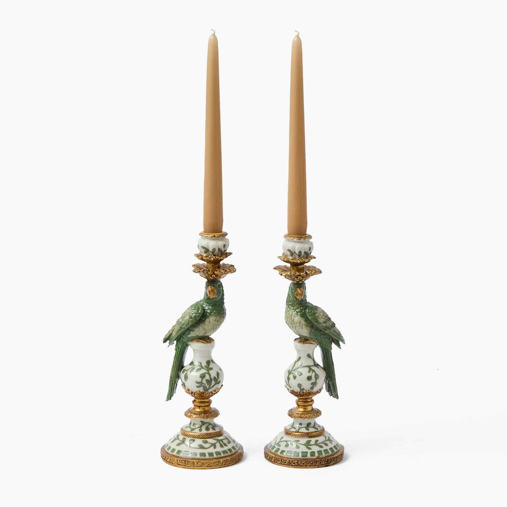Olive Small Parrot Candle Holders (Pair)