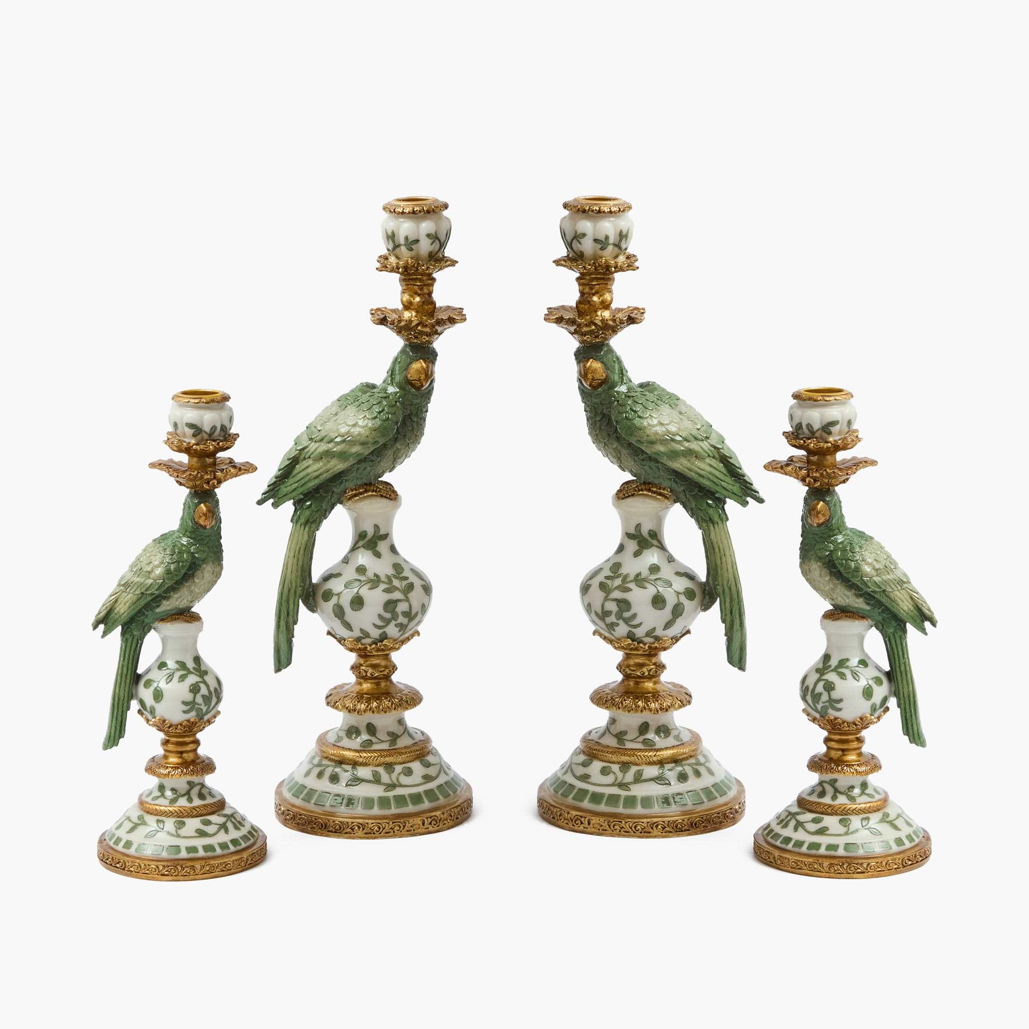 Olive Green Parrot Candle Holder Set