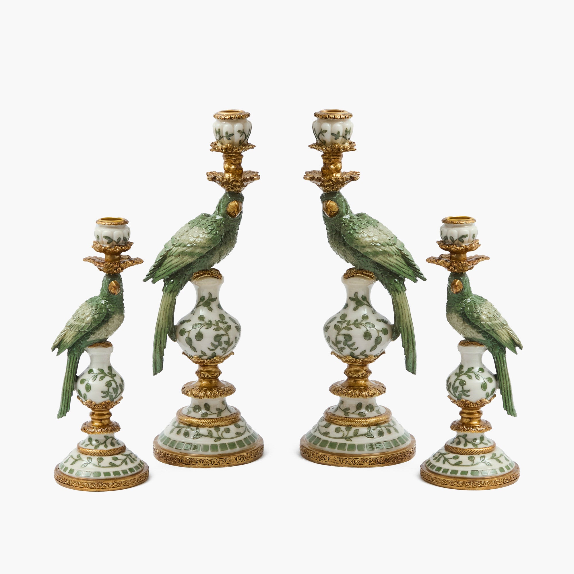 Olive Green Parrot Candle Holder Set