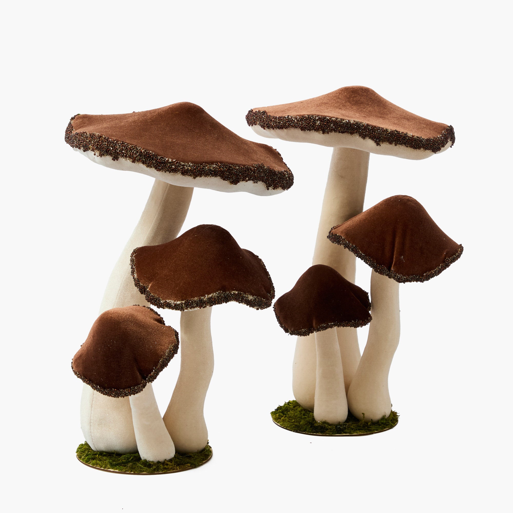 Large Chocolate Beaded Velvet Mushroom (Pair)