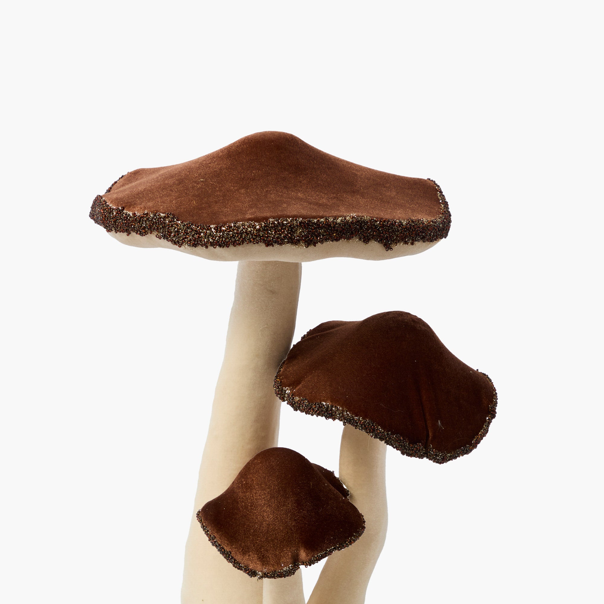 Large Chocolate Beaded Velvet Mushroom (Pair)