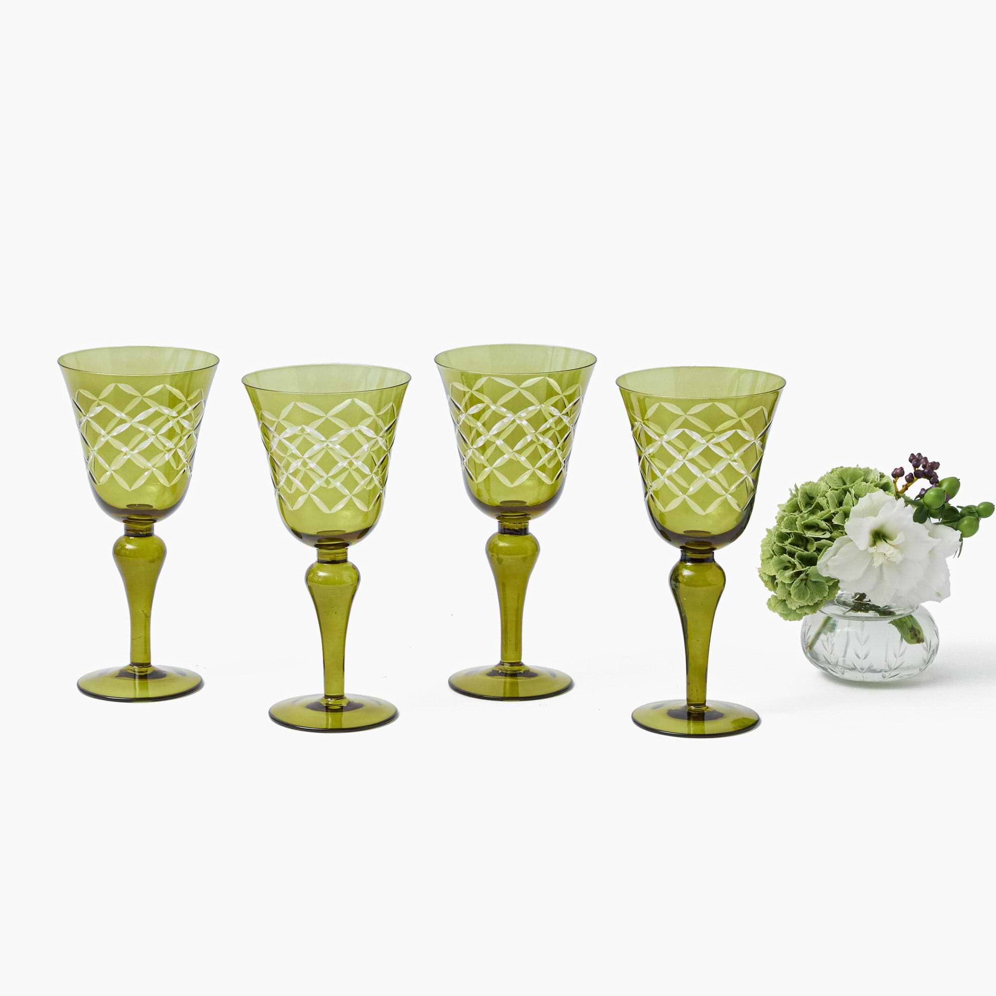 Olive Engraved Wine Glasses (Set of 4)