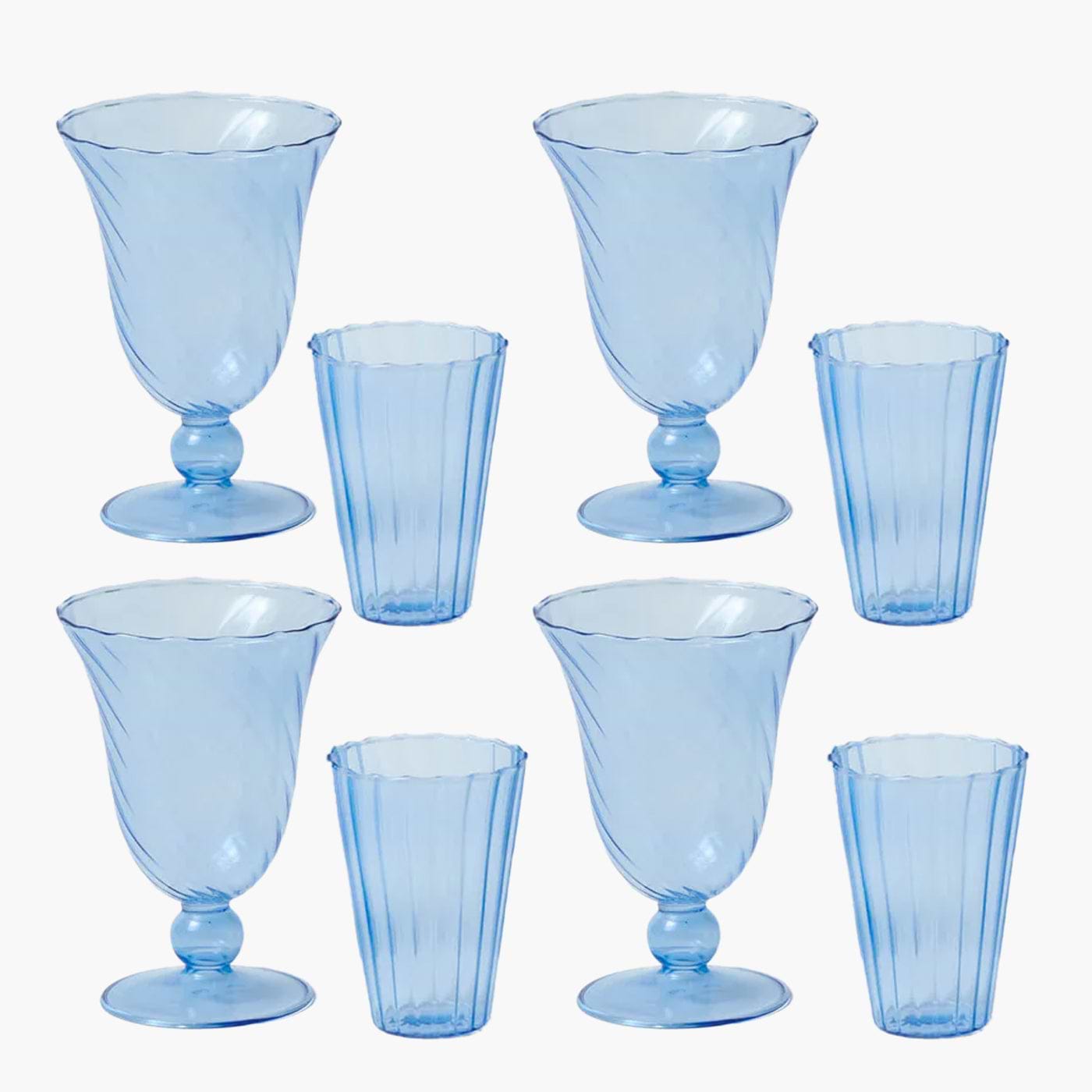 Blue Fluted Glassware (Set of 8)