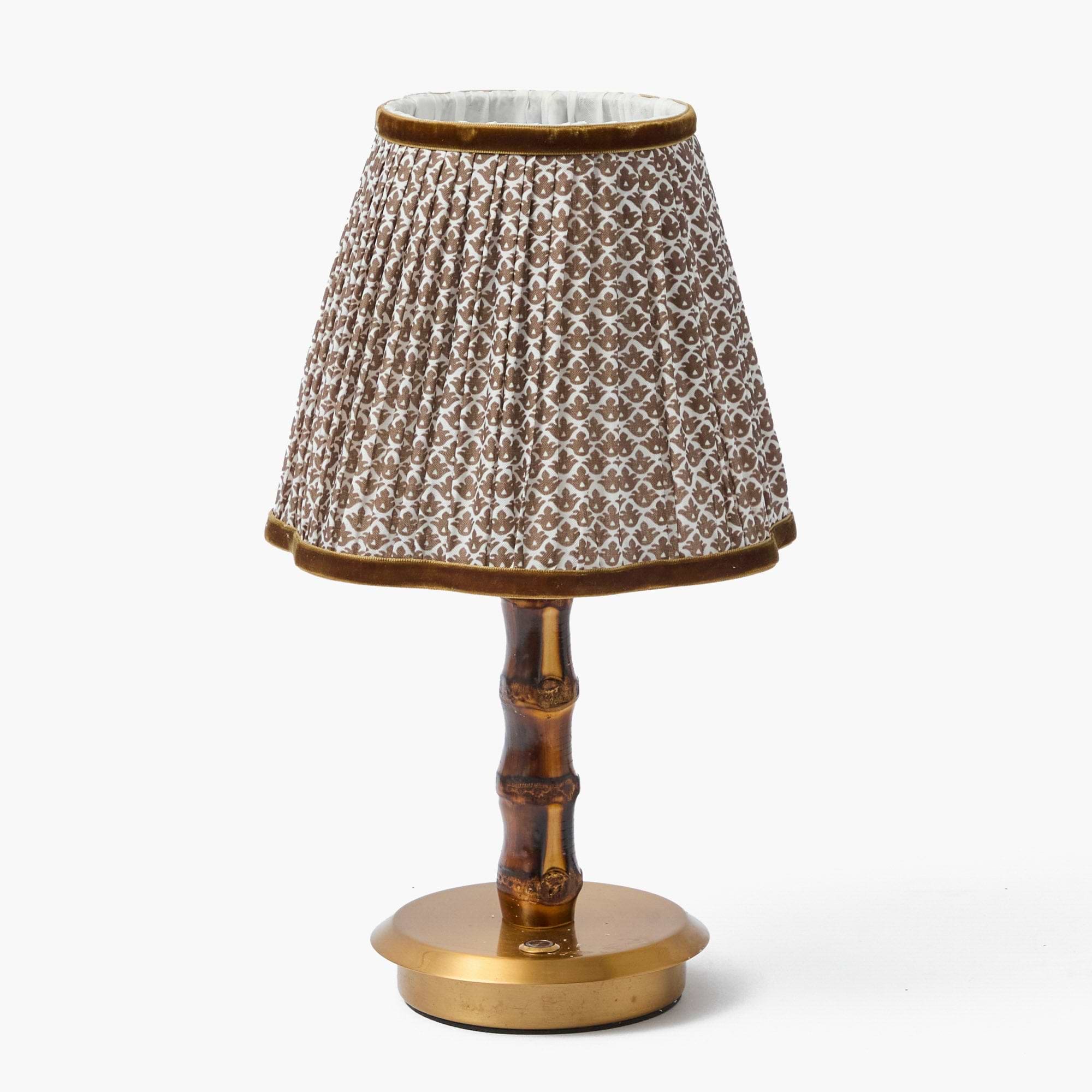 Burnt Bamboo Short Rechargeable Lamp with Chocolate Lotus Shade (18cm)