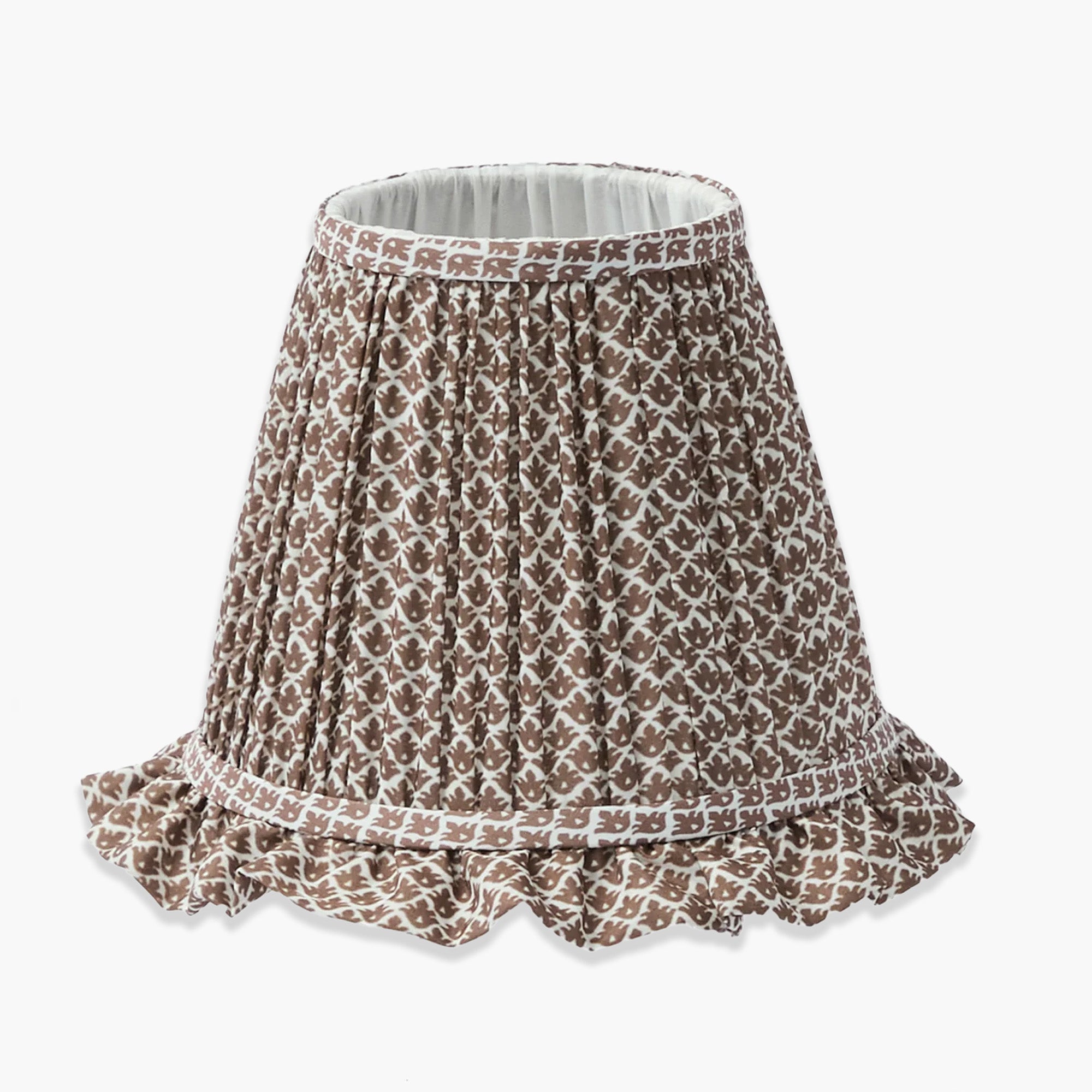 Burnt Bamboo Rechargeable Lamp with Chocolate Lotus Ruffle Shade (18cm)