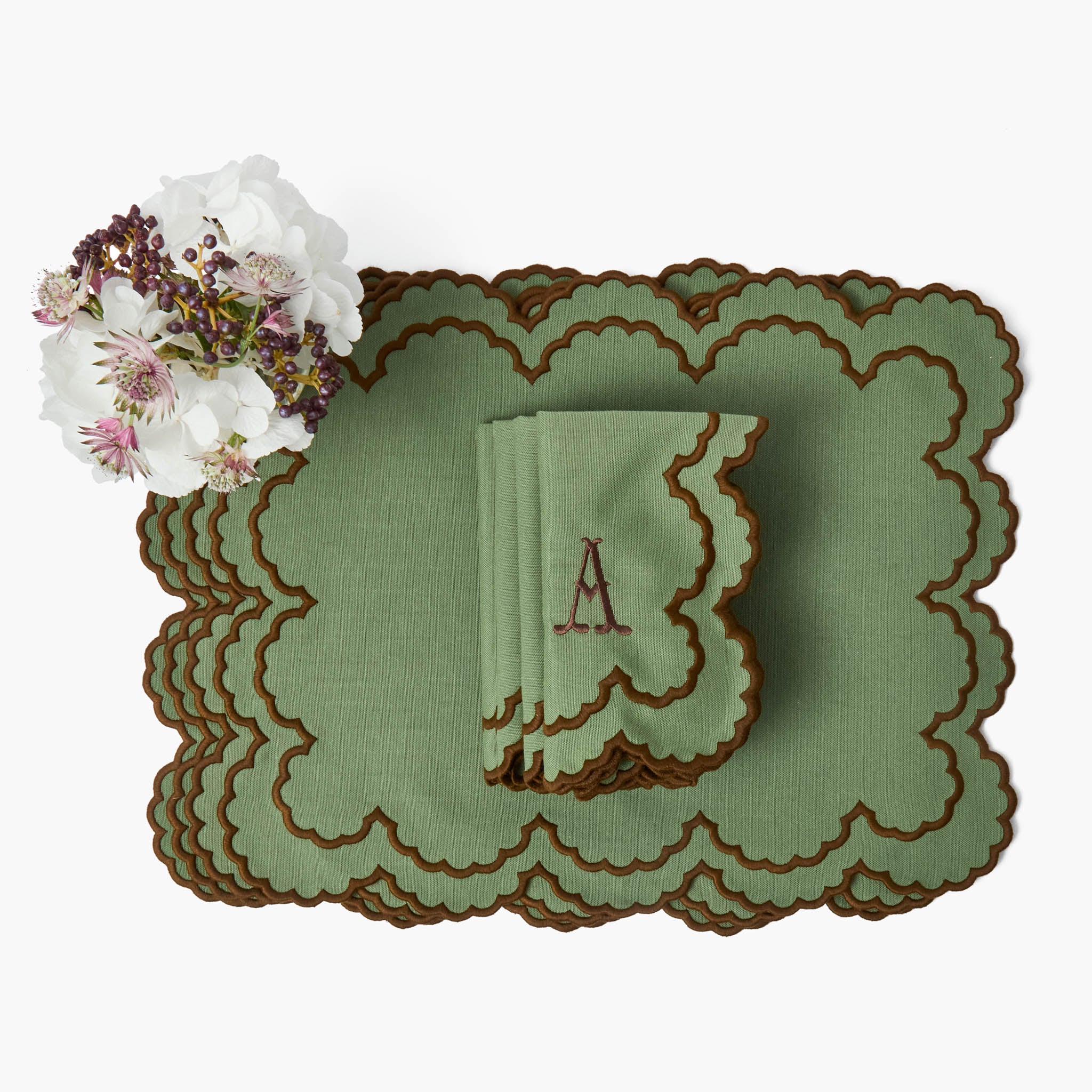 Green & Brown Charlotte Placemats & Napkins (Set of 4)