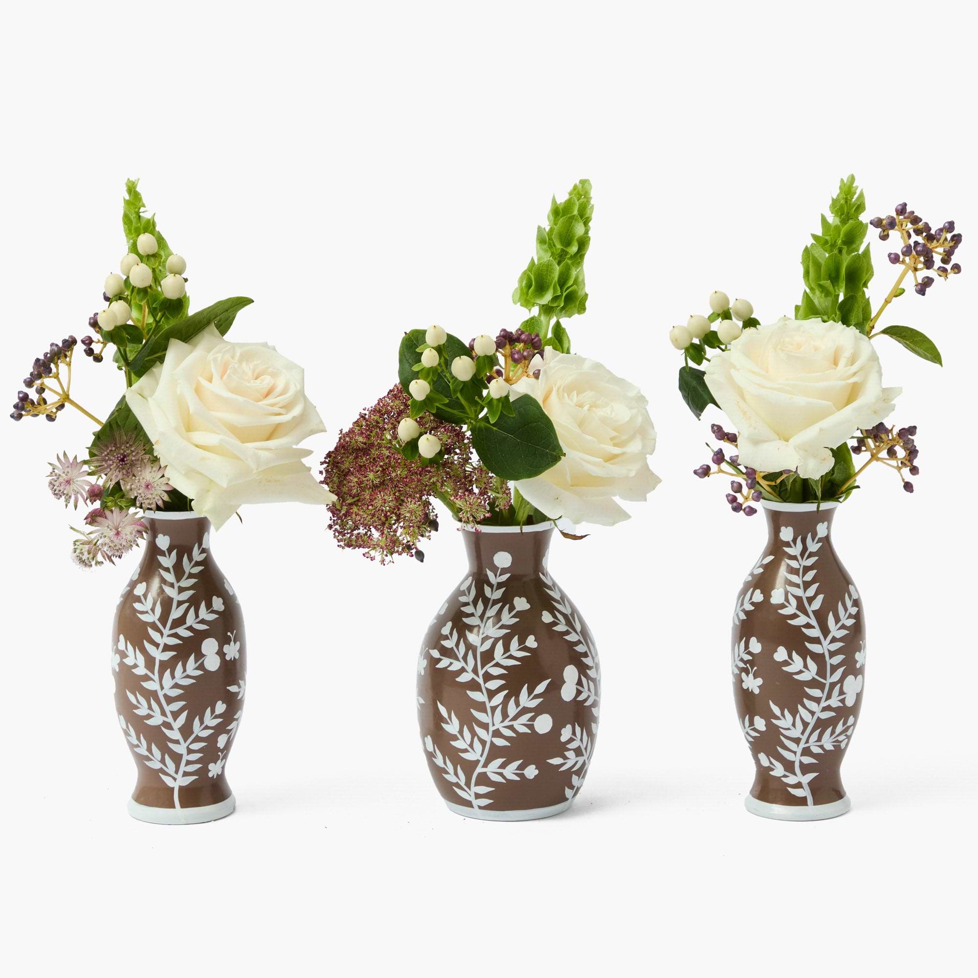 Chocolate Hand Painted Tole Bud Vases (Set of 3)