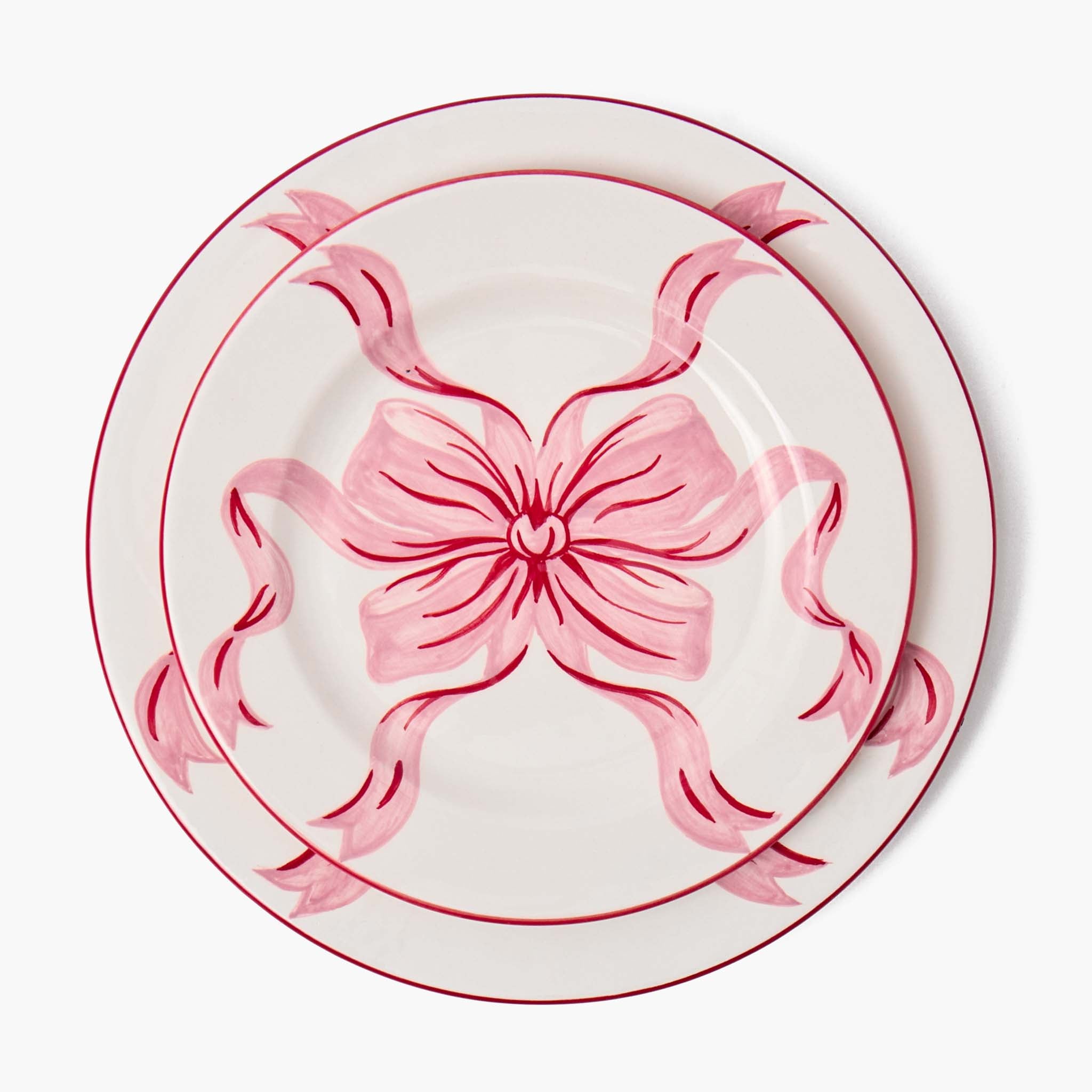 Audrey Pink & Red Bow Dinner & Starter Plates (Set of 8)