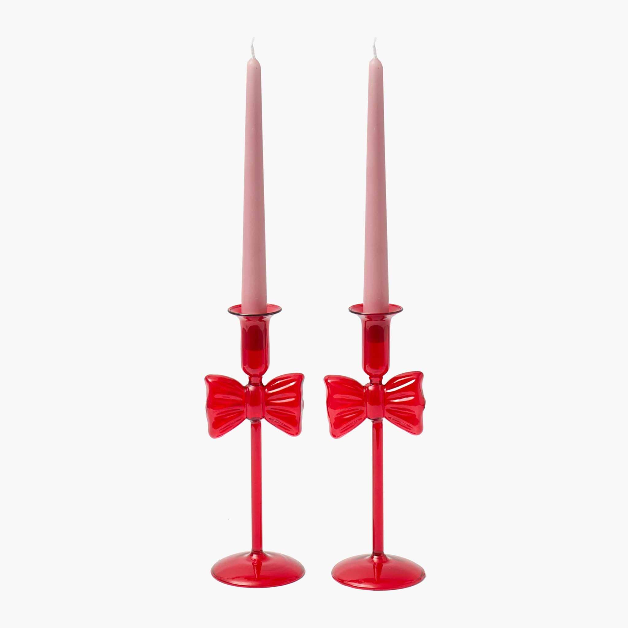 Celine Red Glass Bow Candle Holder (Pair)