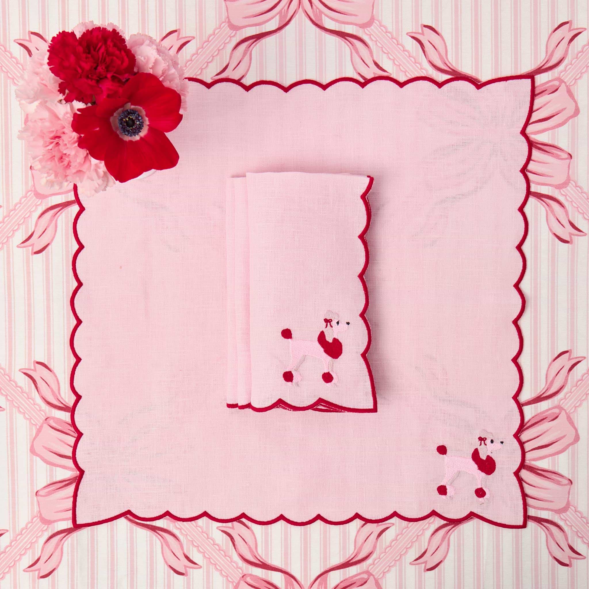 Pink & Red Eloise Linen Placemats & Fifi Poodle Napkins (Set of 4)