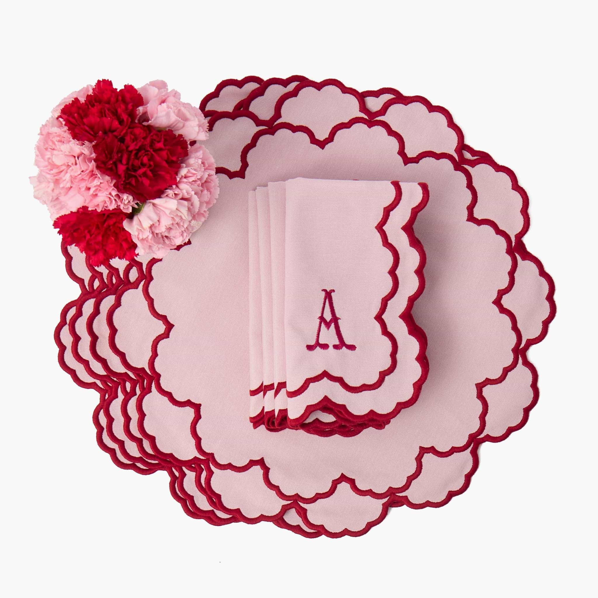 Lily Pink & Red Placemats & Napkins (Set of 4)