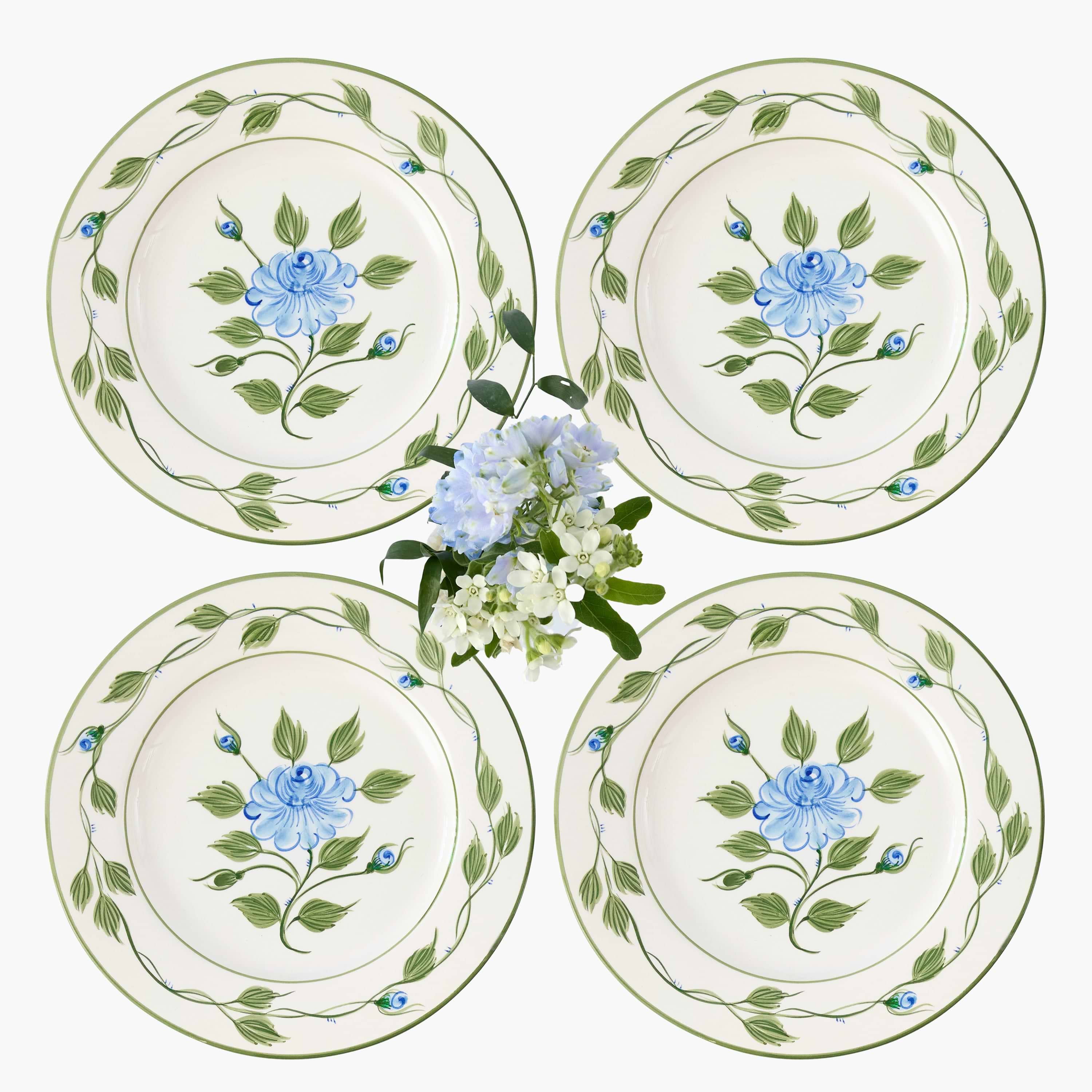 Blue Rose Bud Dinner Plates (Set of 4)