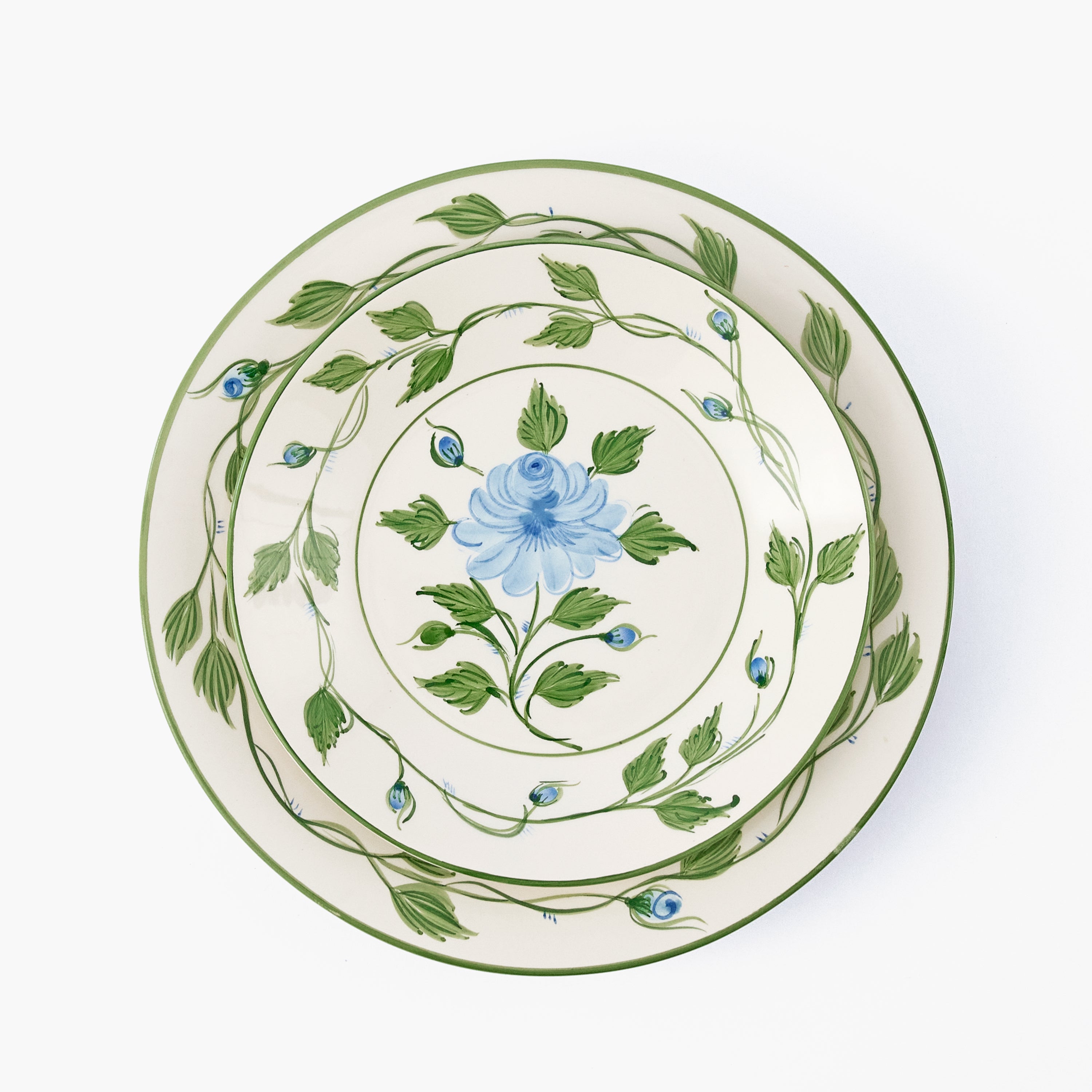 Blue Rose Bud Dinner & Starter Plates (Set of 8)