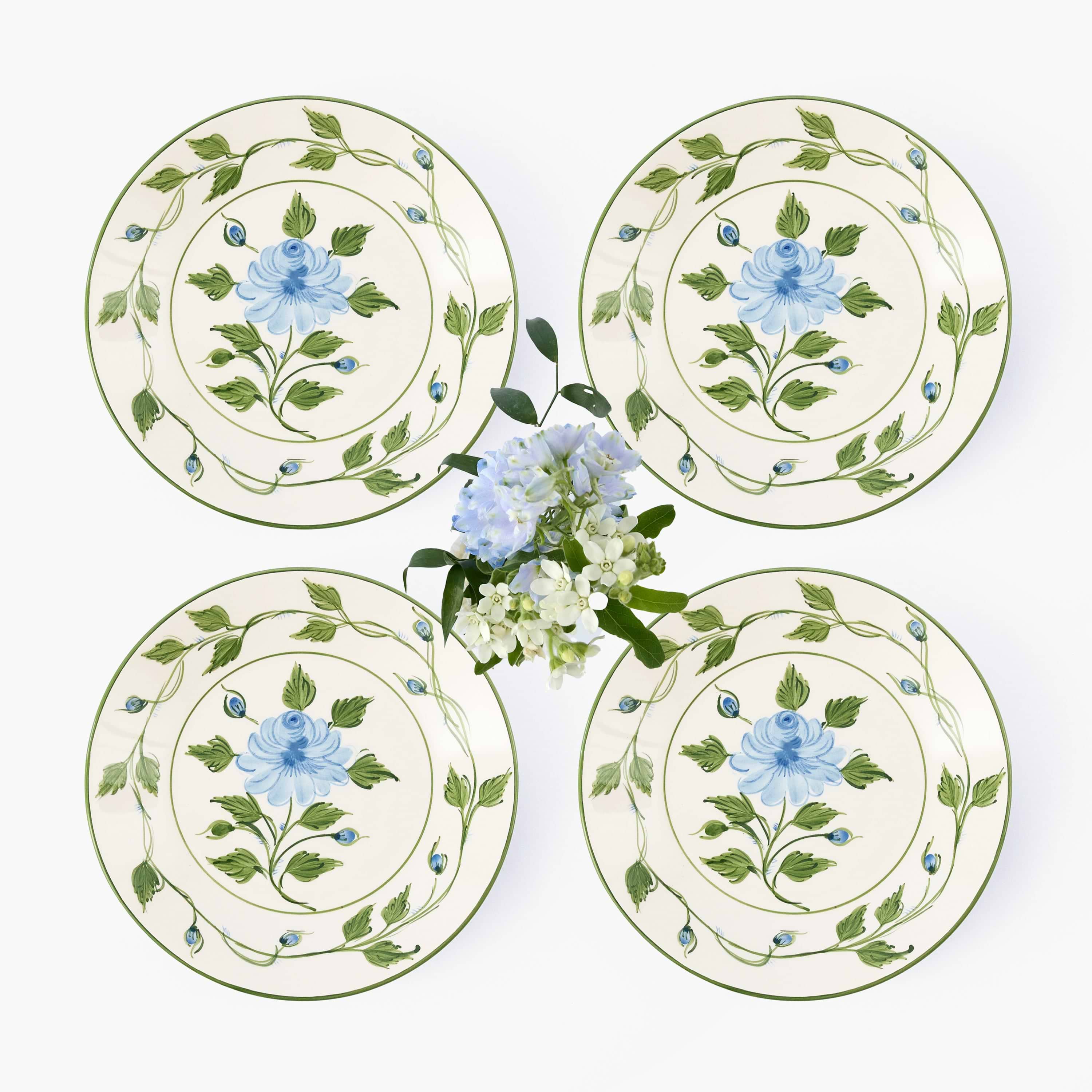 Blue Rose Bud Starter Plates (Set of 4)