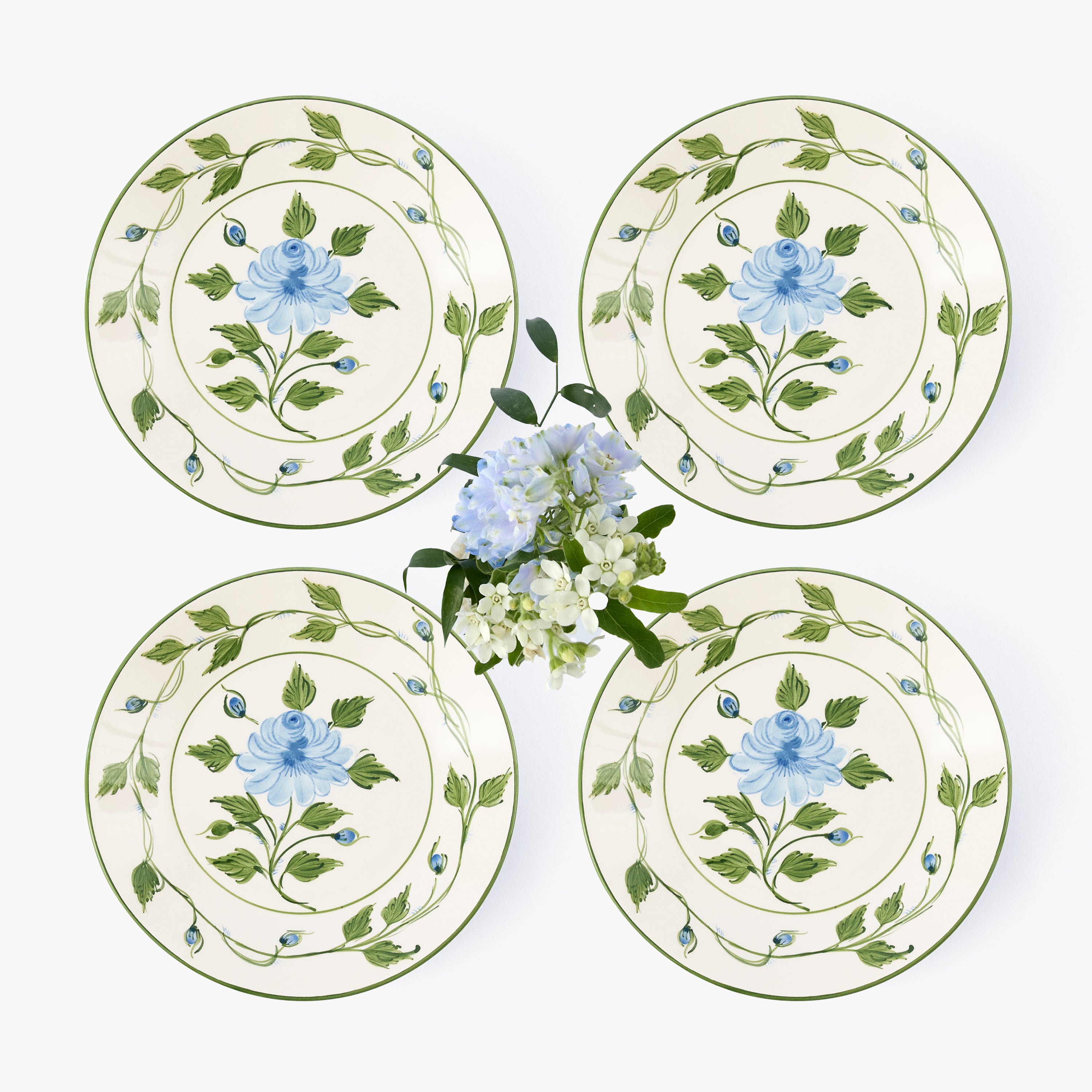 Blue Rose Bud Starter Plates (Set of 4)